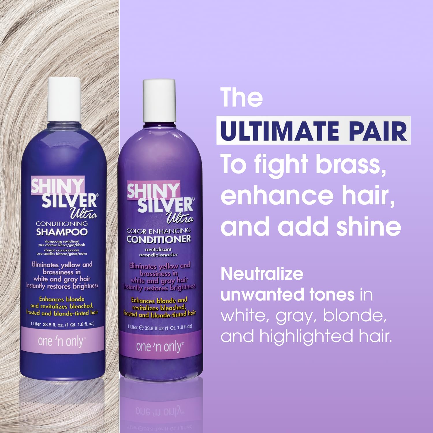 Après-shampooing violet argenté One 'N Only – flacon hydratant et lissant.