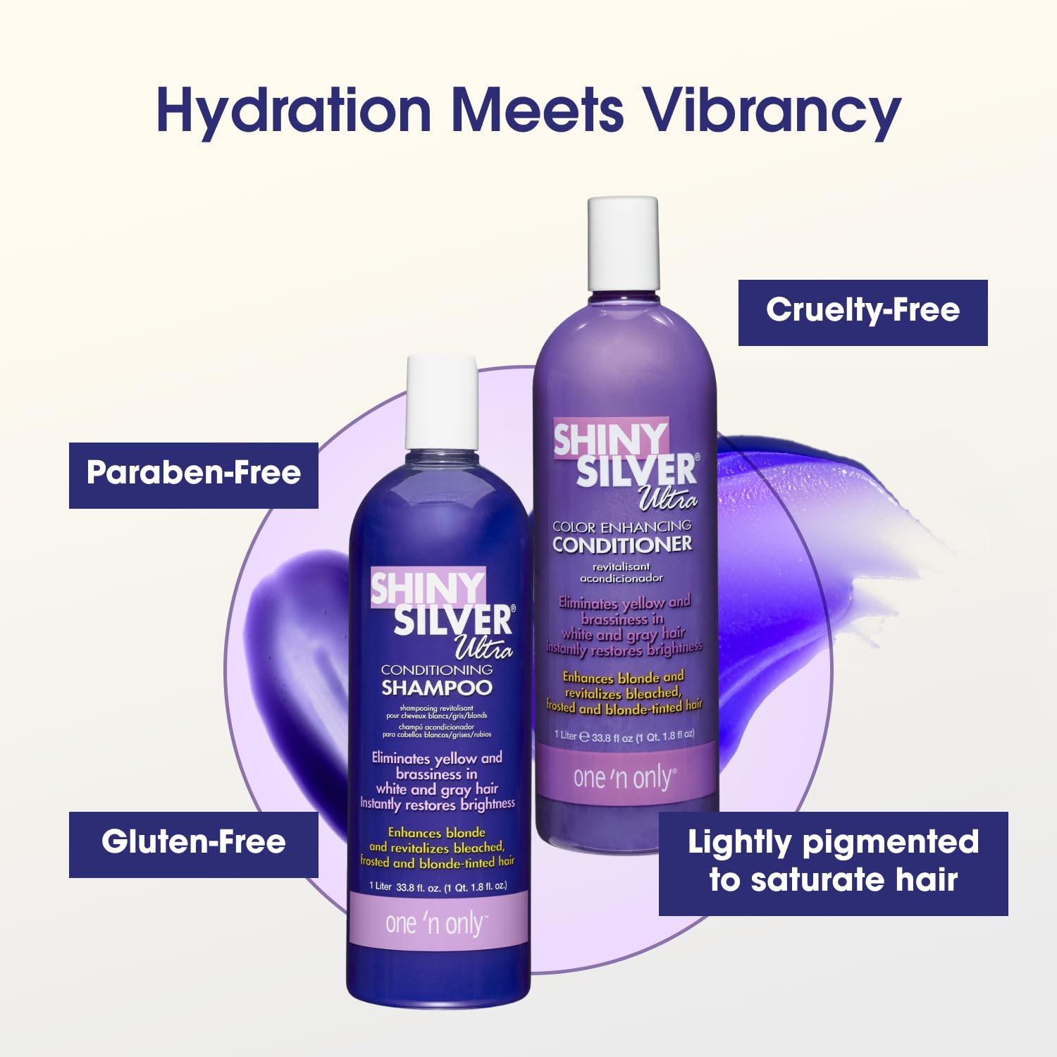 Après-shampooing violet argenté One 'N Only – soin ravivant la couleur et la brillance.