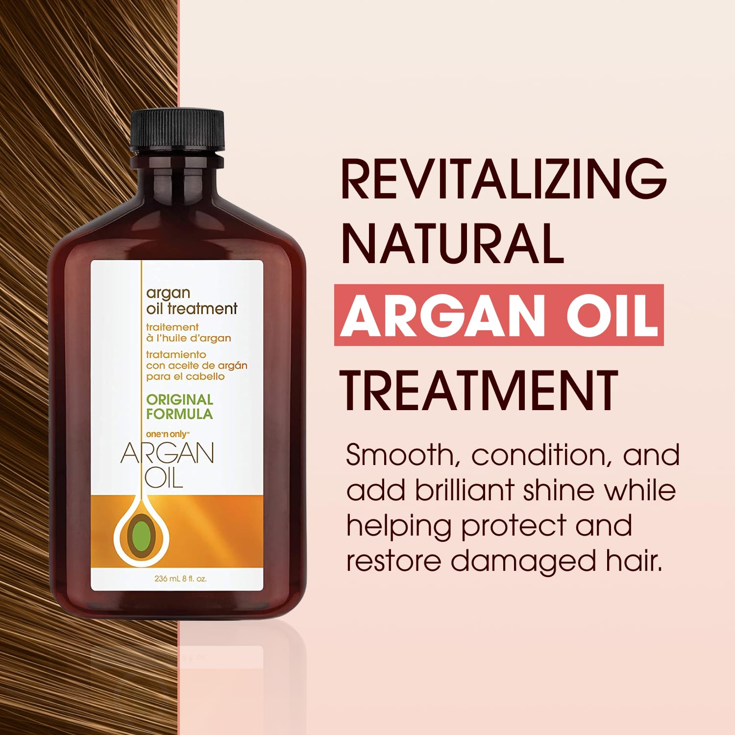 One 'N Only Huile d'Argan brillance naturelle sur cheveux et extensions.