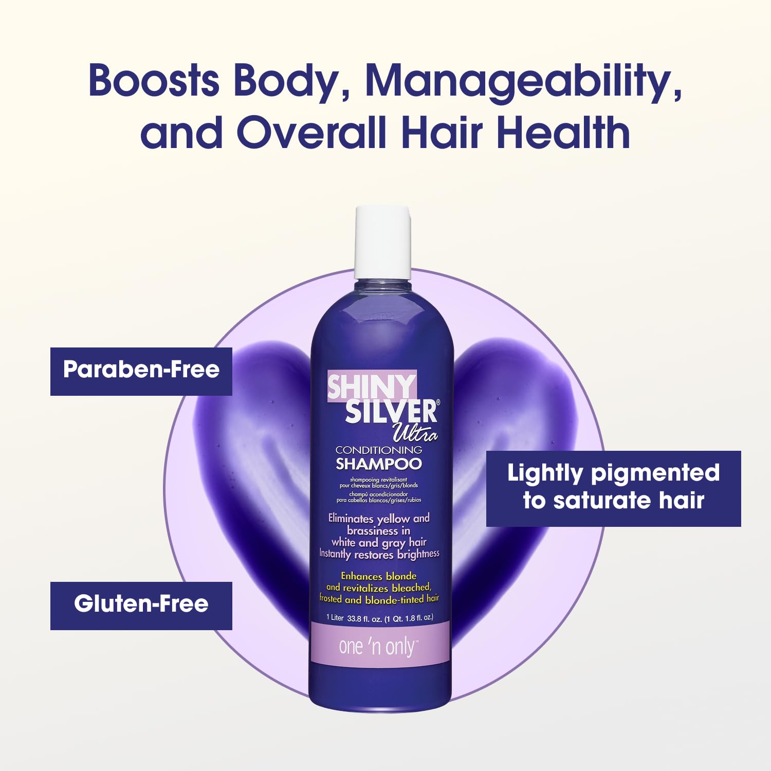 One 'N Only Shiny Silver Purple Shampoo – application et massage sous douche pour cheveux propres et tonifiés