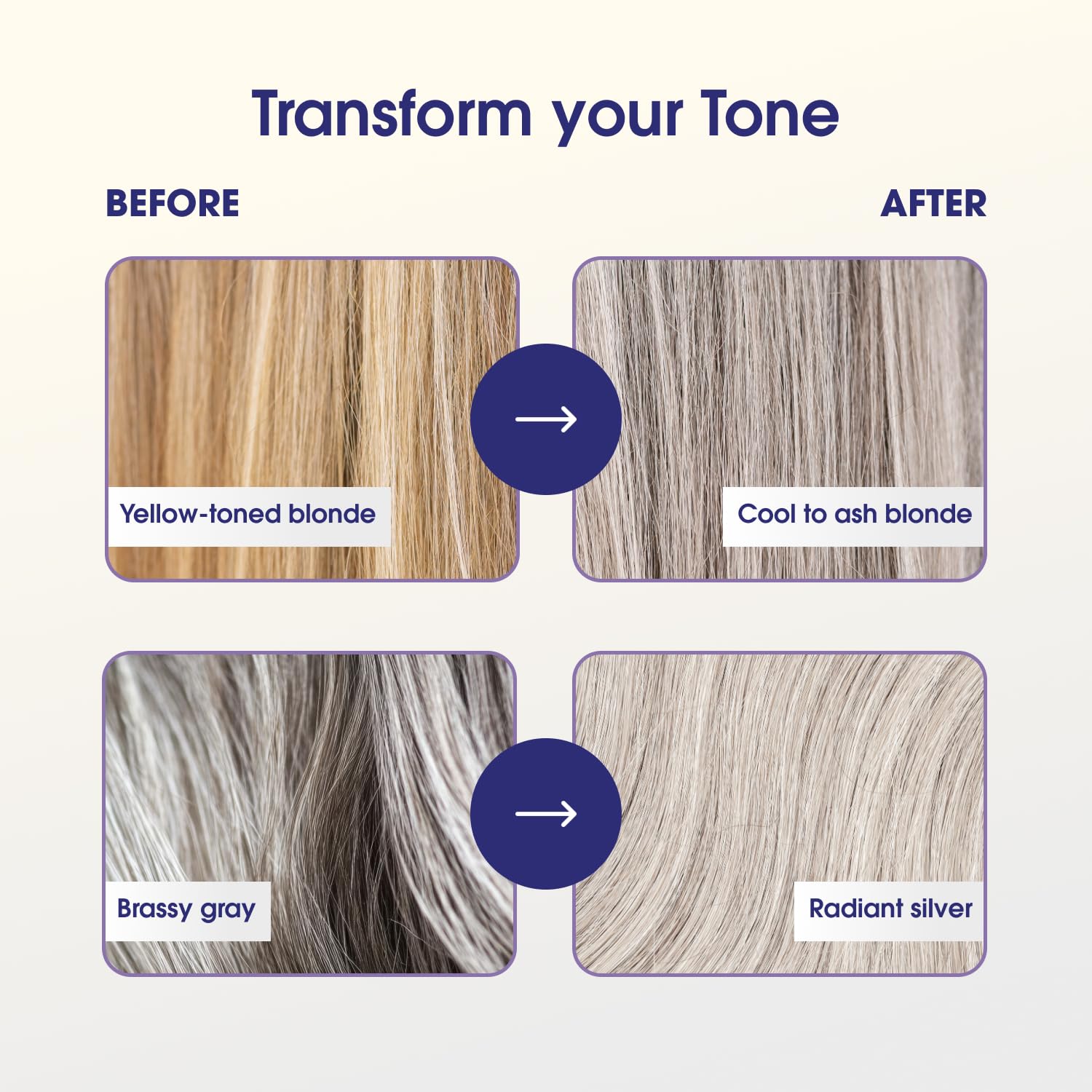 One 'N Only Shiny Silver Purple Shampoo — cheveux blonds gris blancs, tonalité neutre