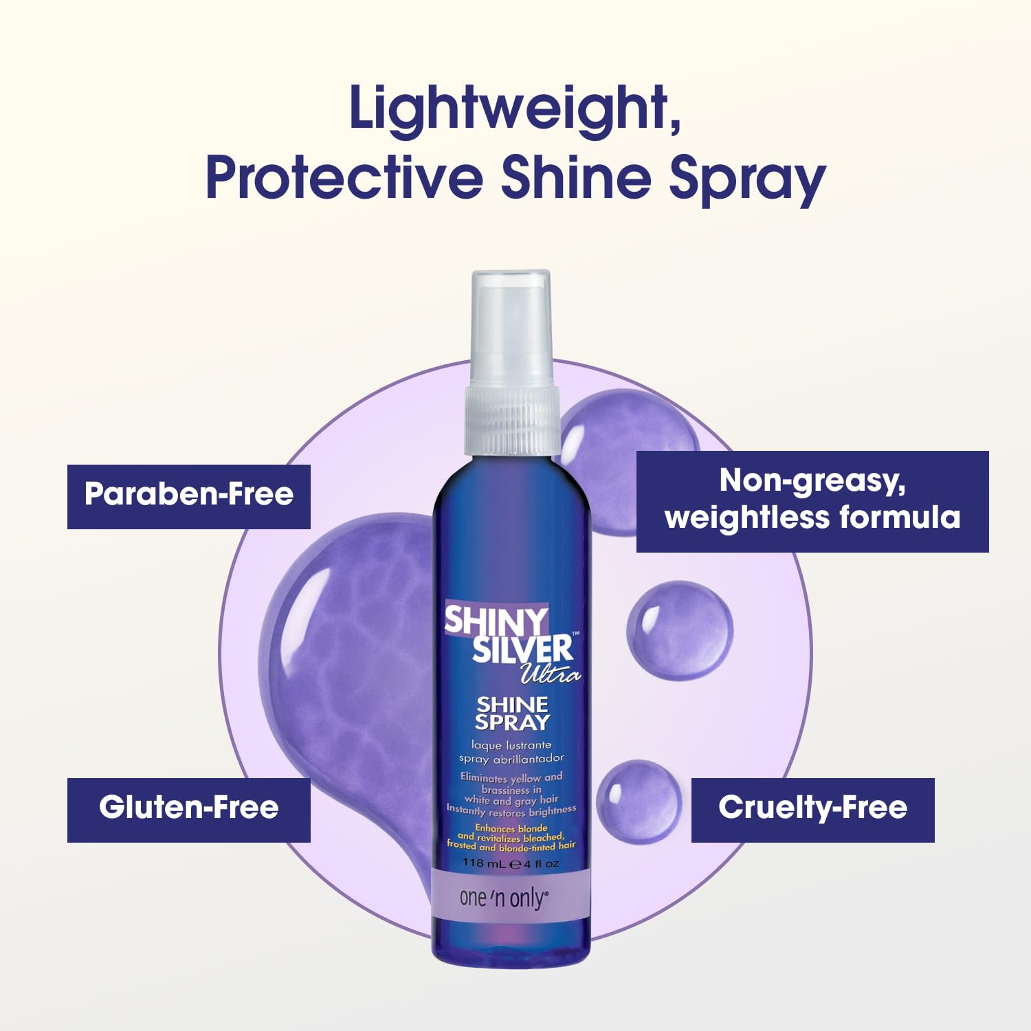 One 'n Only Shiny Silver Ultra Shine Spray – soin léger qui démêle et adoucit les longueurs.