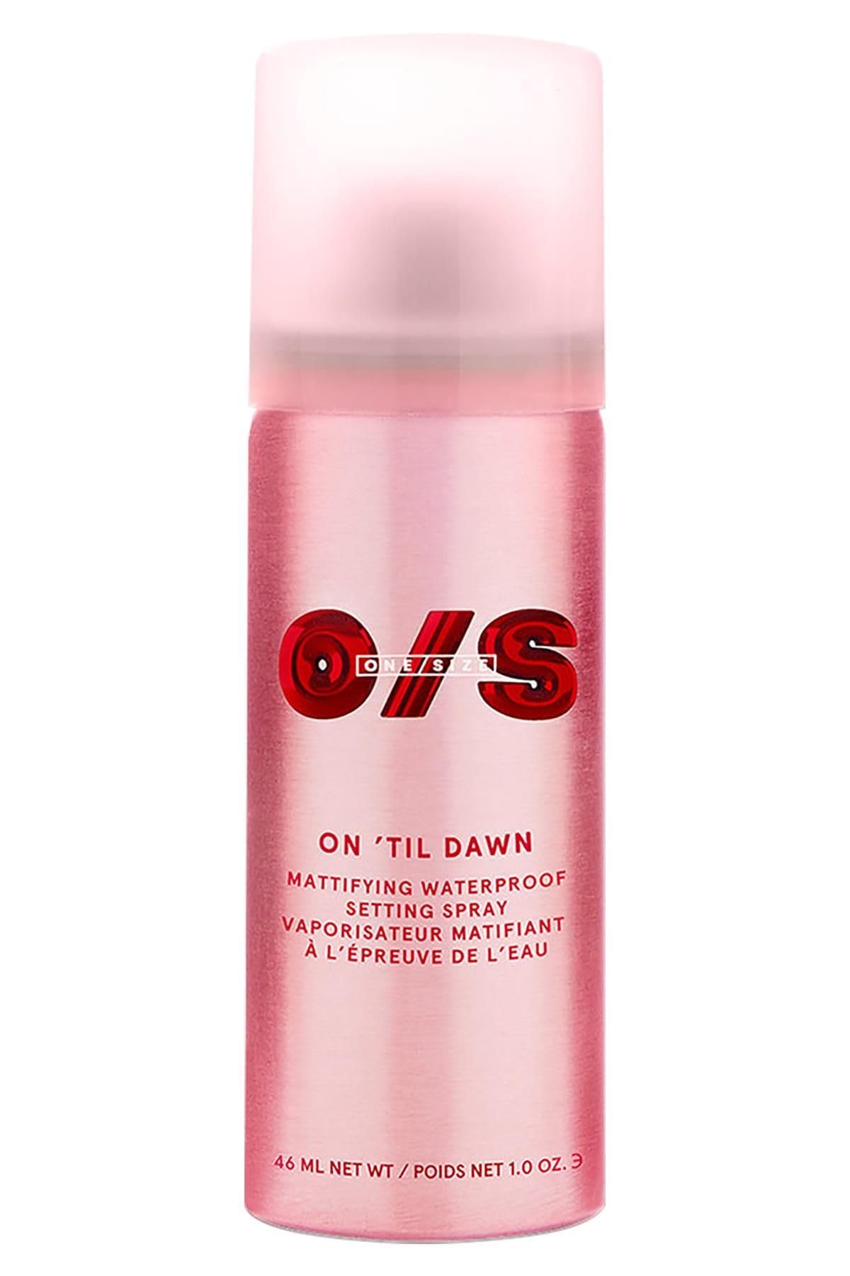One Size On Til Dawn matte setting spray bottle delivers up to 16-hour hold.