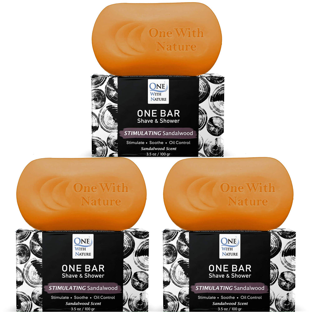 One With Nature barre santal stimulant — aperçu pour visage et corps.