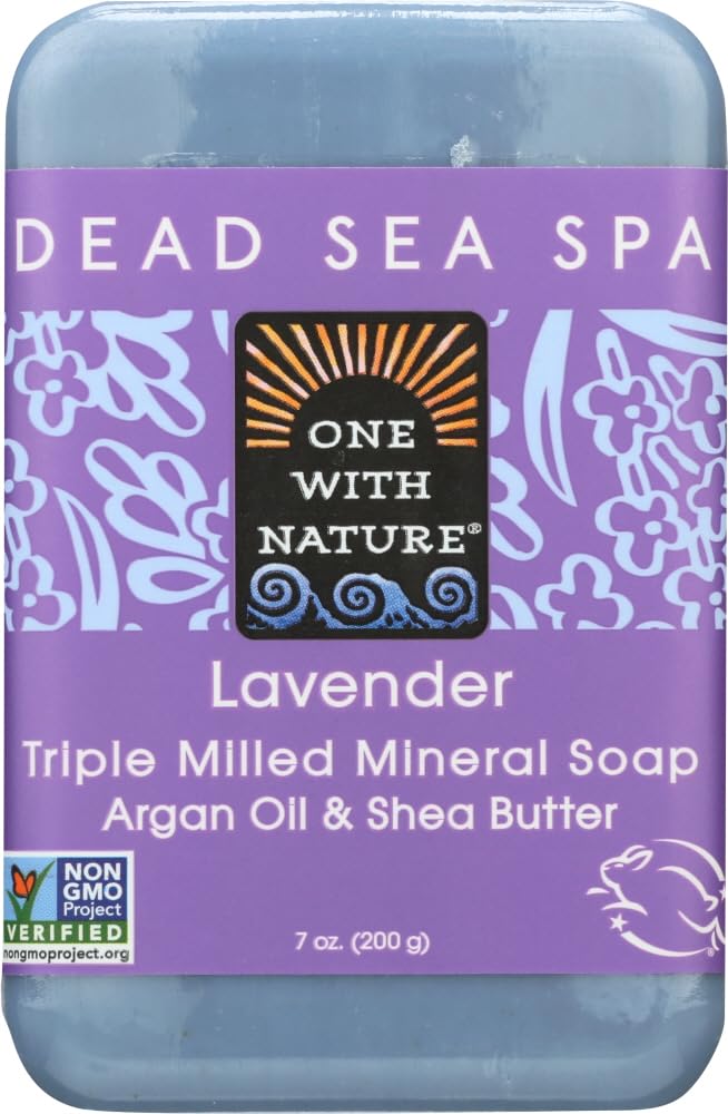 One With Nature Savon Lavande Mer Morte emballage — expérience naturelle et détente quotidienne.