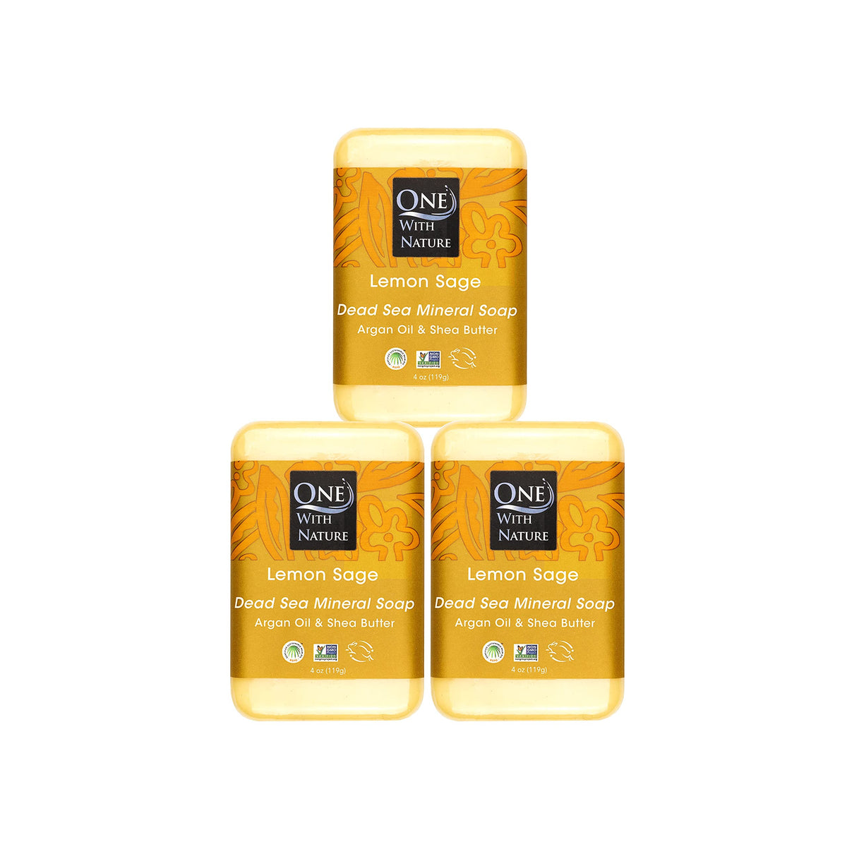One With Nature Savon Mer Morte Citron-Sauge, barre purifiante et exfoliante pour visage et corps