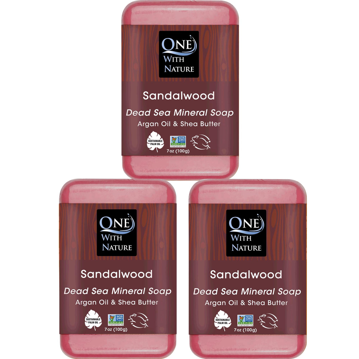 One With Nature savon sel de mer santal – purifiant et exfoliant pour visage et corps