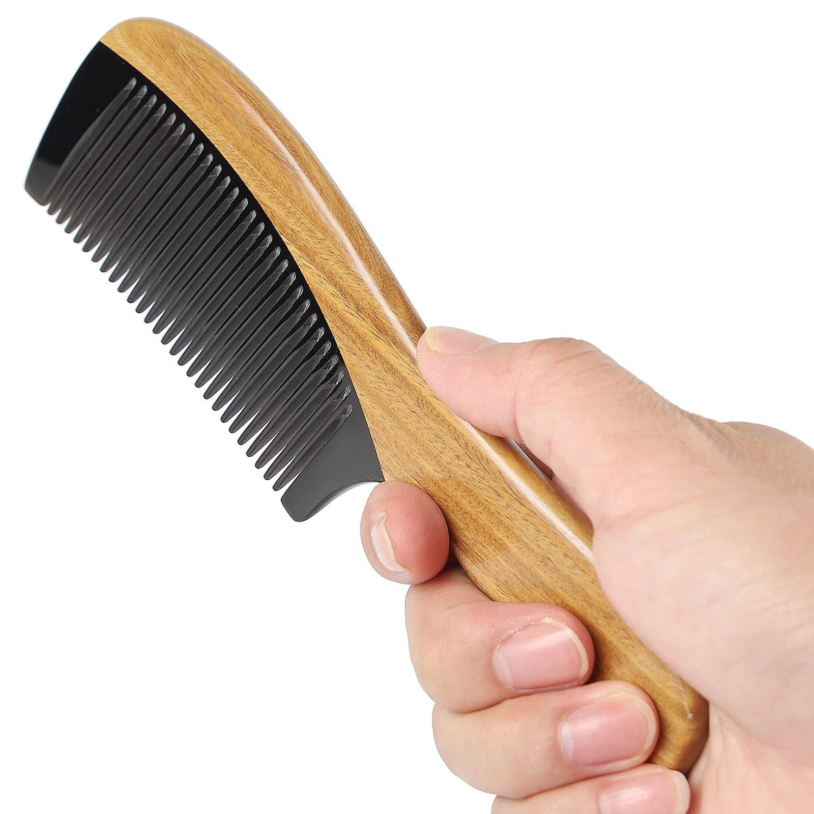 Onedor peigne bois santal vert, pratique en 7 pouces pour un coiffage précis.