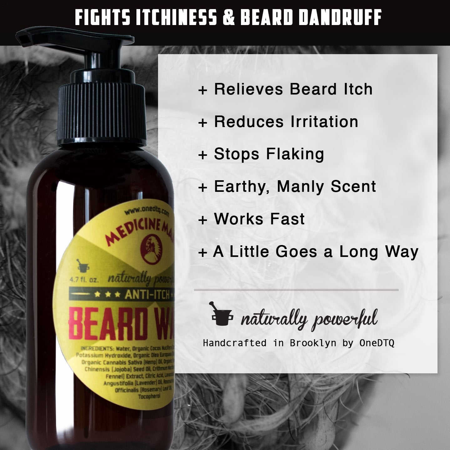 OneDTQ ingrédients-naturels, formulation douce apaise et nourrit la barbe.