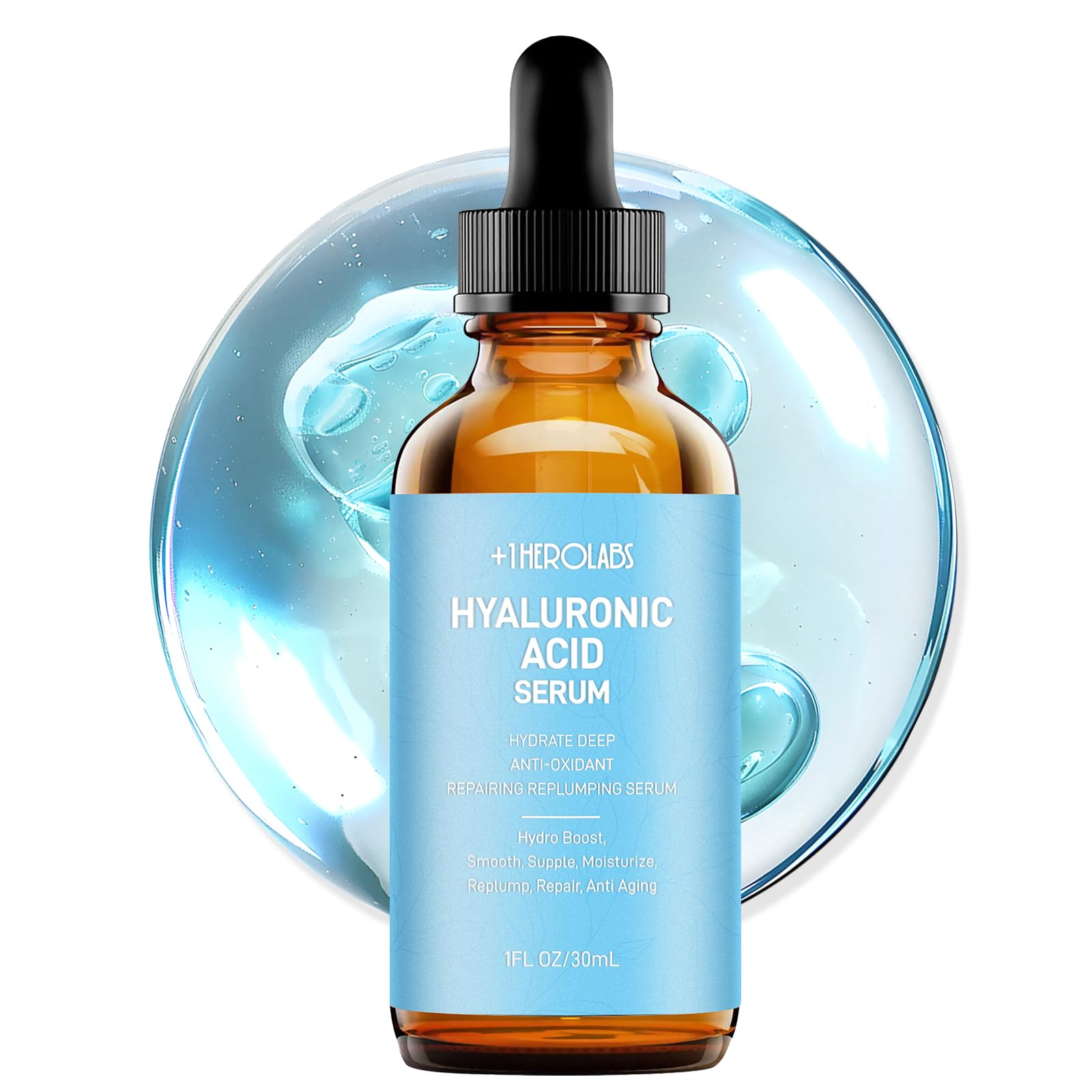 +1HEROLABS sérum hyaluronique visage bouteille offre hydratation en profondeur.