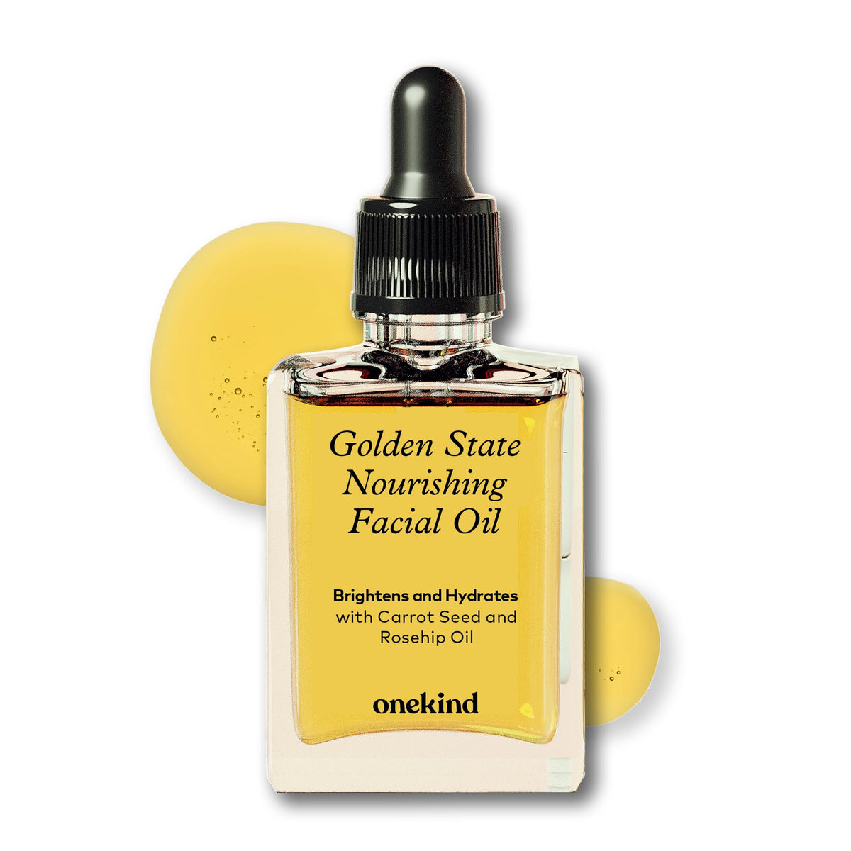 Onekind Golden State, bouteille huile visage, hydratation et douceur visibles.