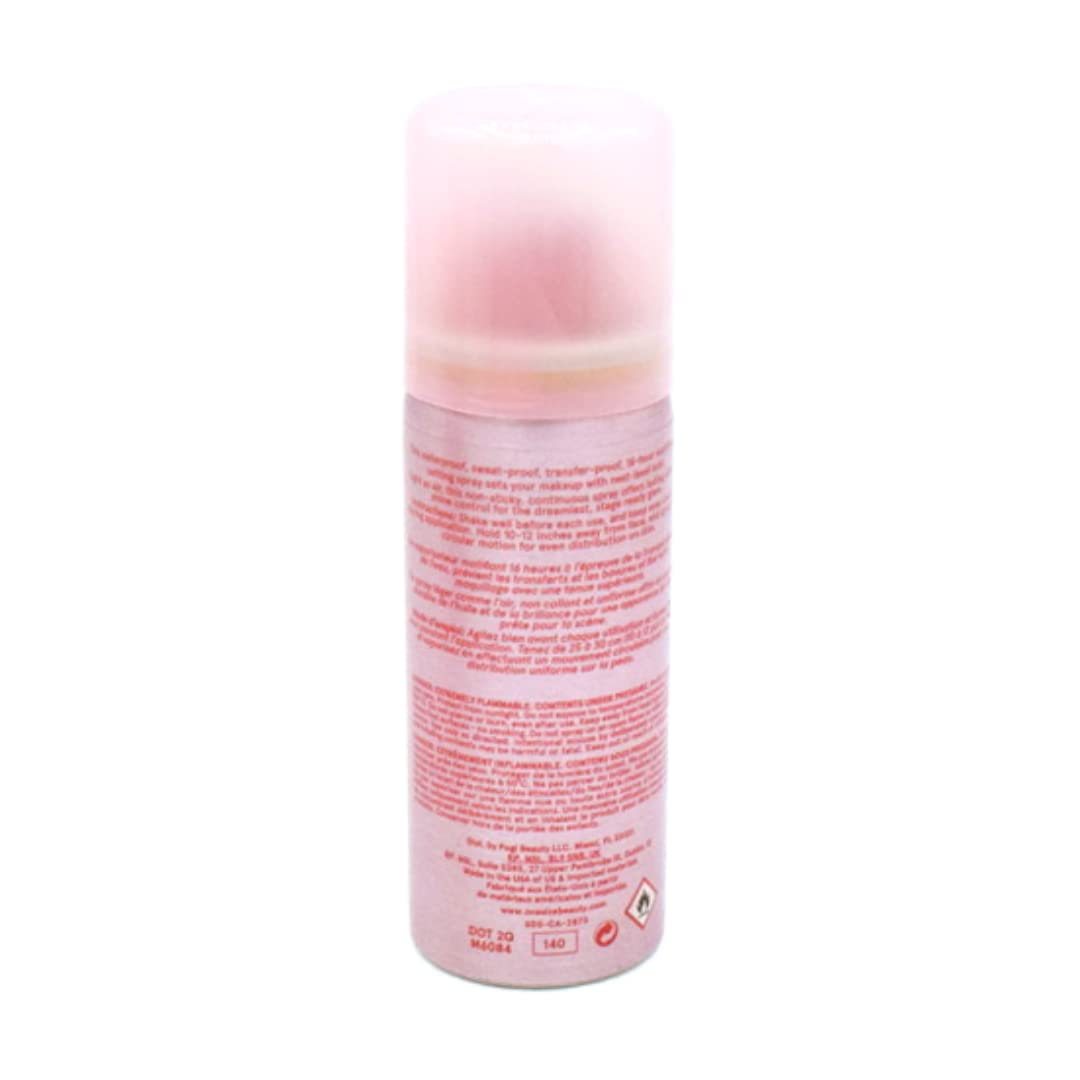 Fine mist from ONE/SIZE mini setting spray demonstrates quick dry-down and transfer-resistant look