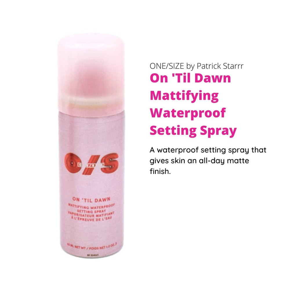 Closeup of spray mist from ONE/SIZE mini setting spray for a lightweight matte feel