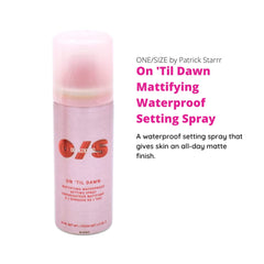 Closeup of spray mist from ONE/SIZE mini setting spray for a lightweight matte feel