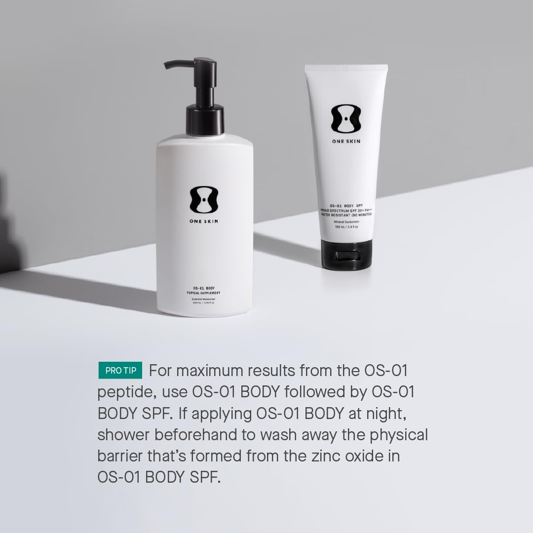 oneskin BODY SPF OS-01, peptide OS-01 ciblant le renouvellement cutané et la longévité.