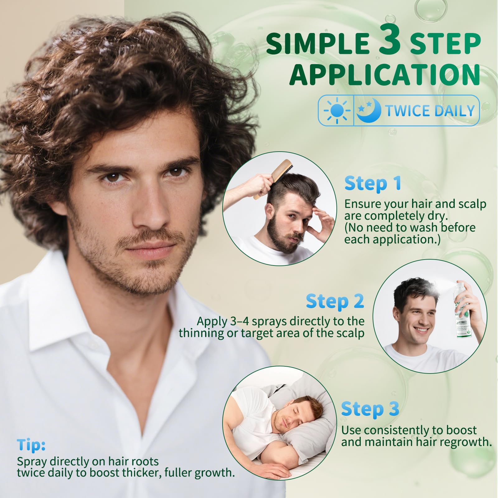 ONIADBA daily-use routine with easy spray and massage steps