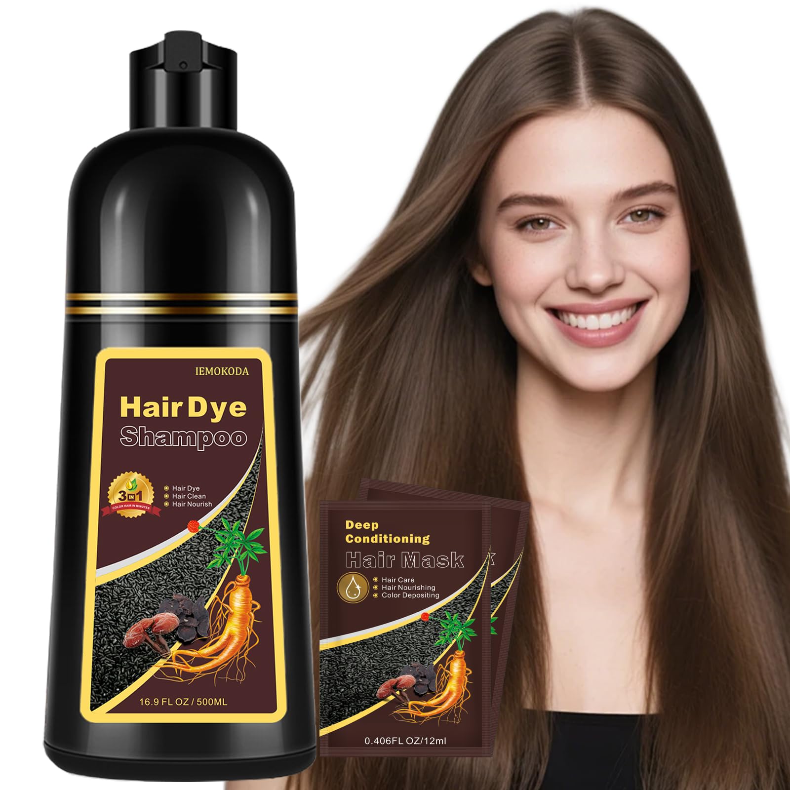 Onilyua Shampoing Teinture Cheveux Brun Clair - Bouteille prête à l’emploi et facile d’utilisation
