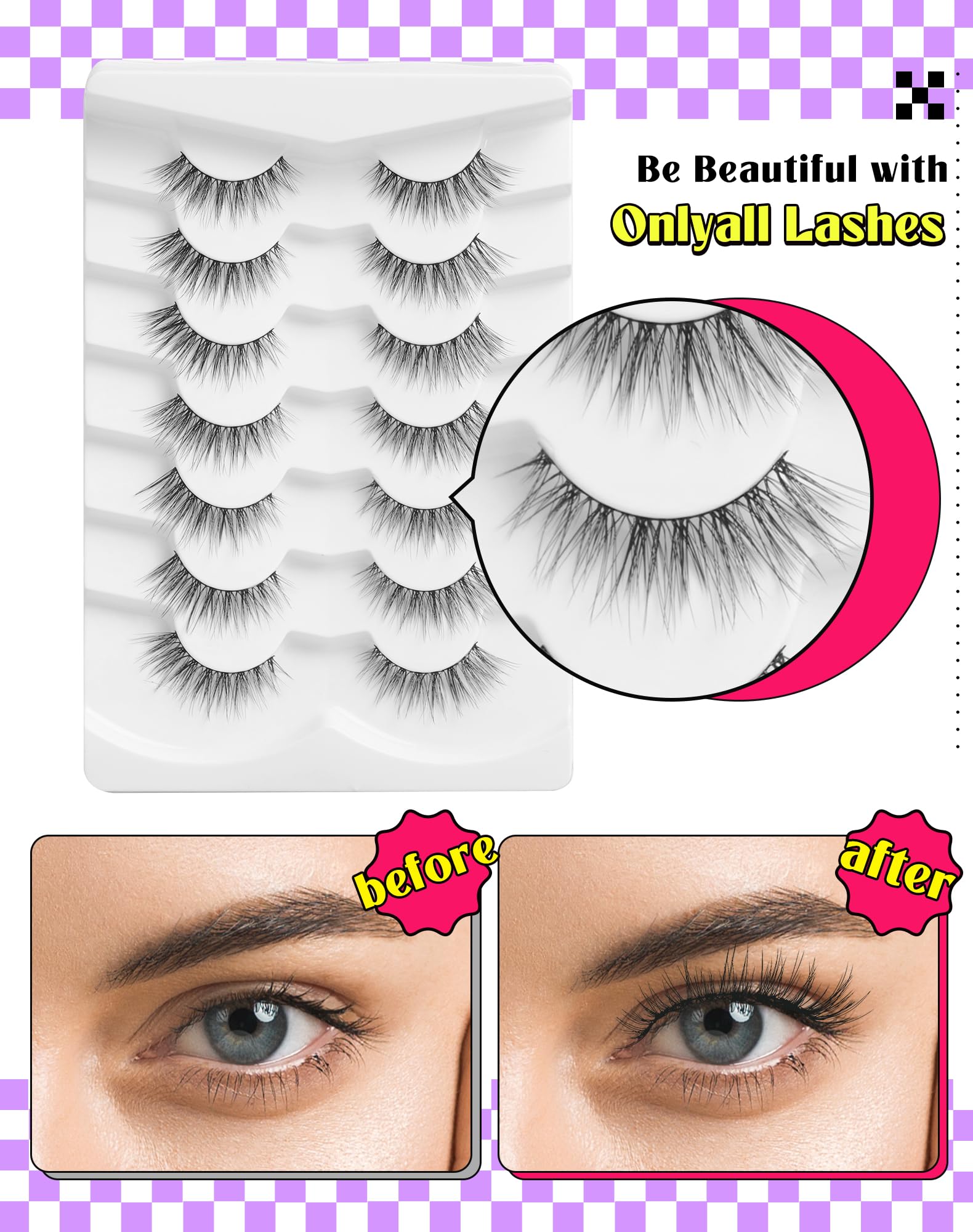 Onlyall Cils adapté forme yeux amandes et rondes