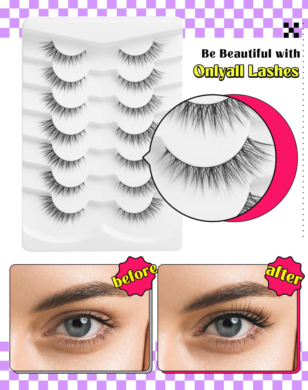 Onlyall cils-adaptes-yeux-amande-ronde : convient à diverses formes d'yeux.