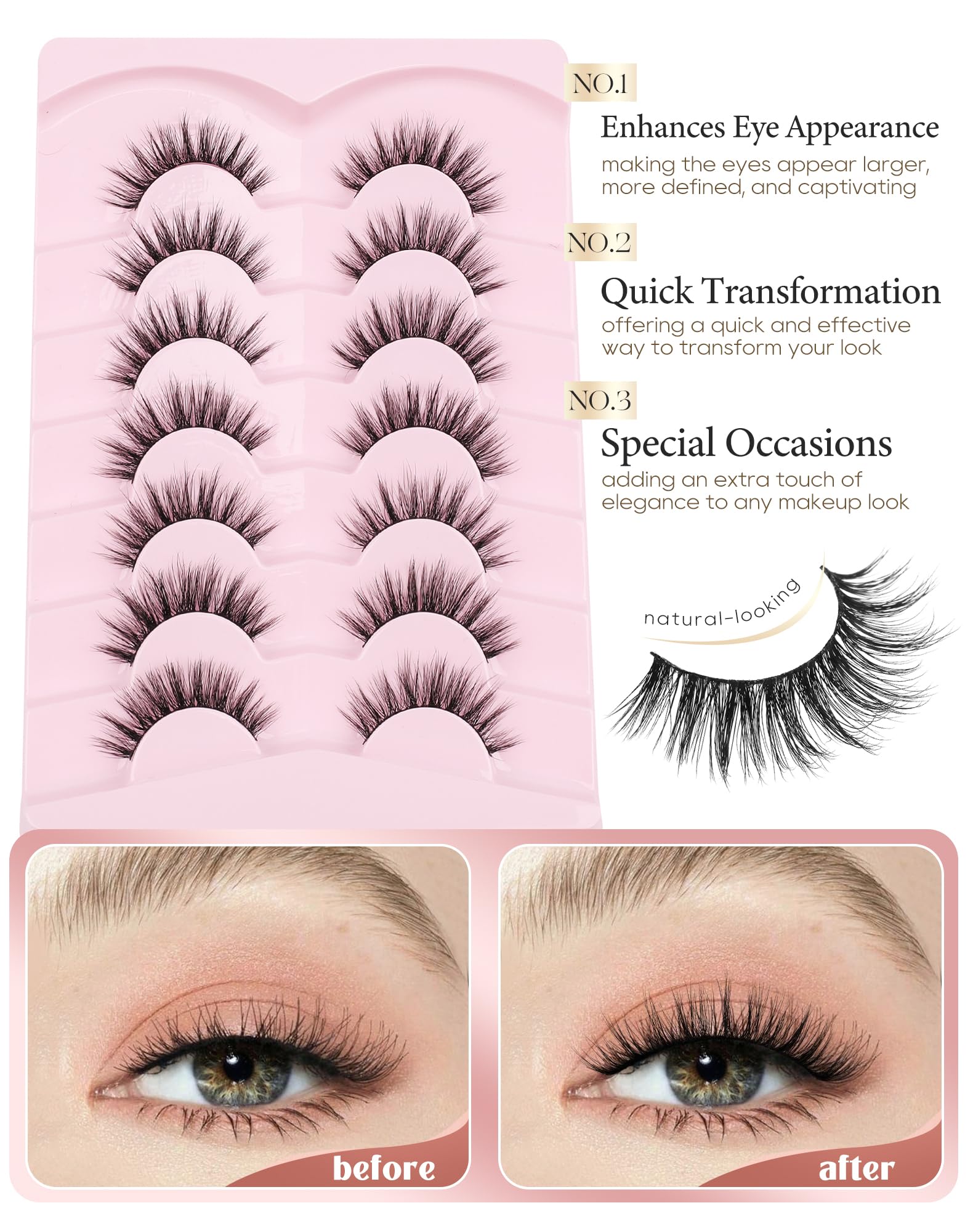 Onlyall cils wispy s'adaptent à toutes les formes d'yeux pour un rendu naturel