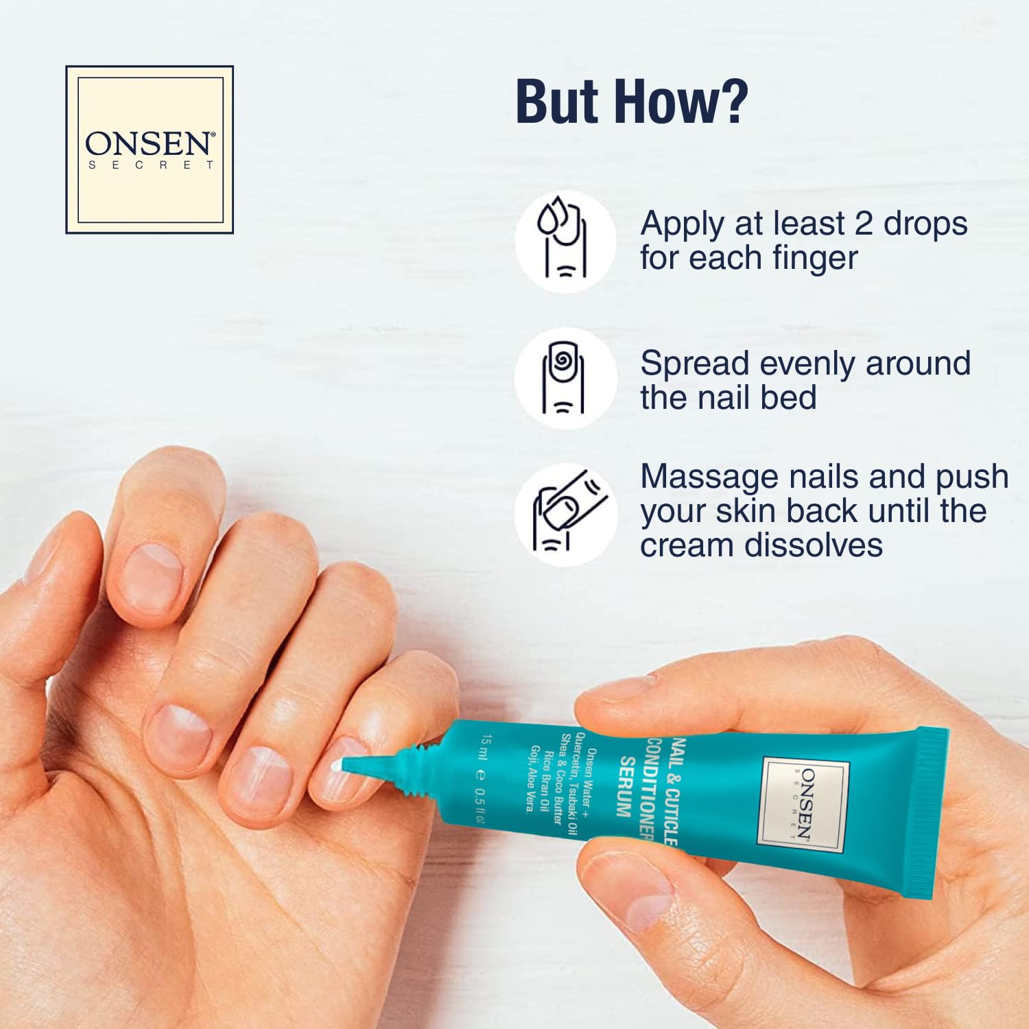 Squalane Onsen Secret hydratant pour peau et cuticules.