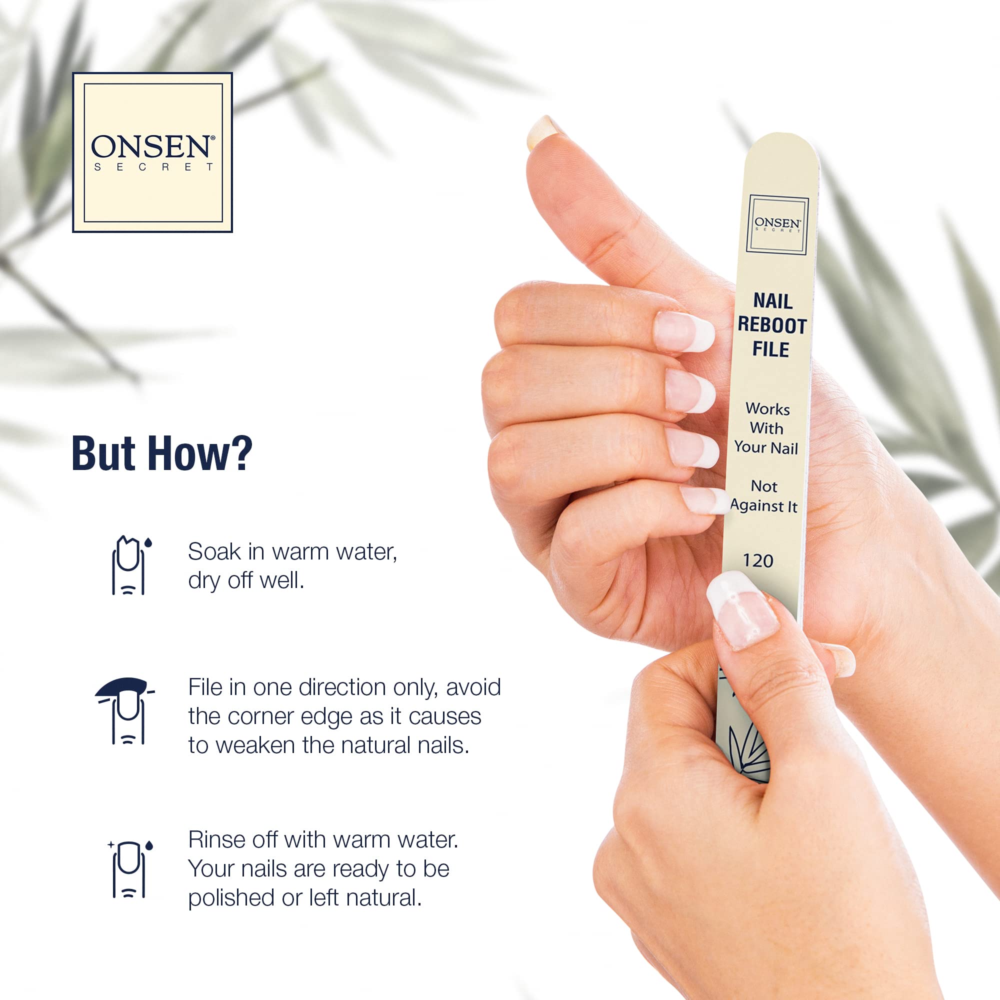 Onsen Secret guide-utilisation-lime-ongles, étapes simples pour manucure maison.