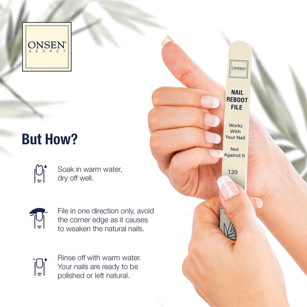 Onsen Secret guide-utilisation-lime-ongles, étapes simples pour manucure maison.