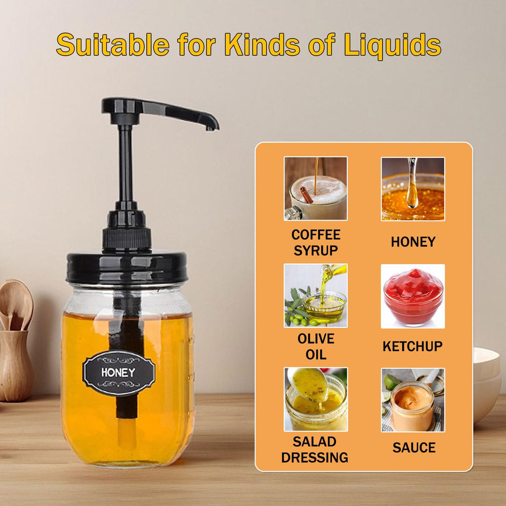 Pompe en plastique alimentaire Onsogi, noir, compatible avec bocaux Mason.</br>