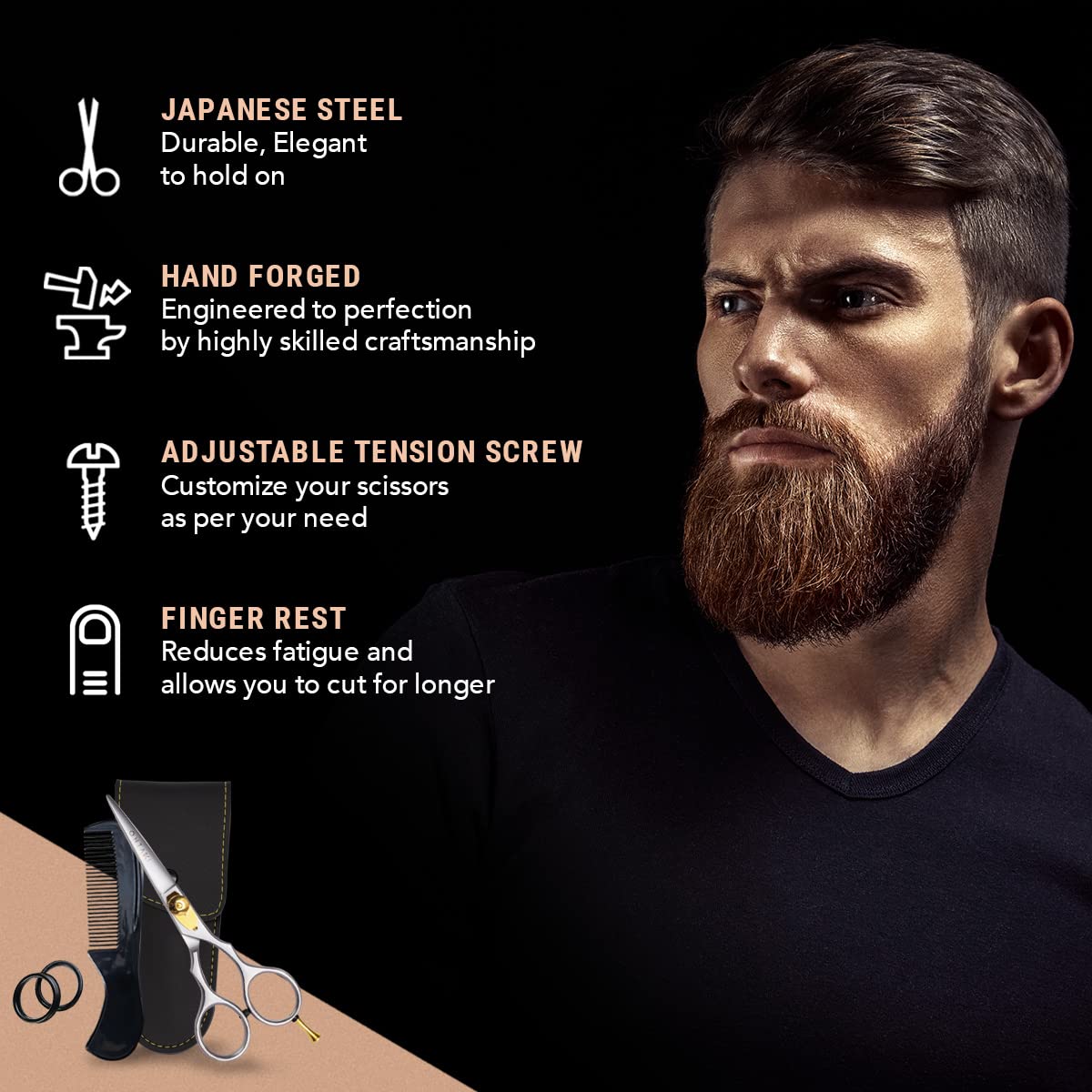 Ontaki ciseaux barbe et cheveux japonais, molette de tension réglable