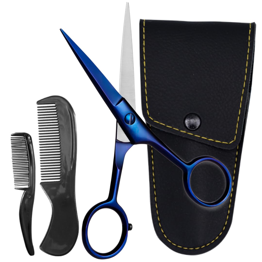Ciseaux Ontaki visage 5 pouces bleu minuit, coupe précise pour barbe et moustache.