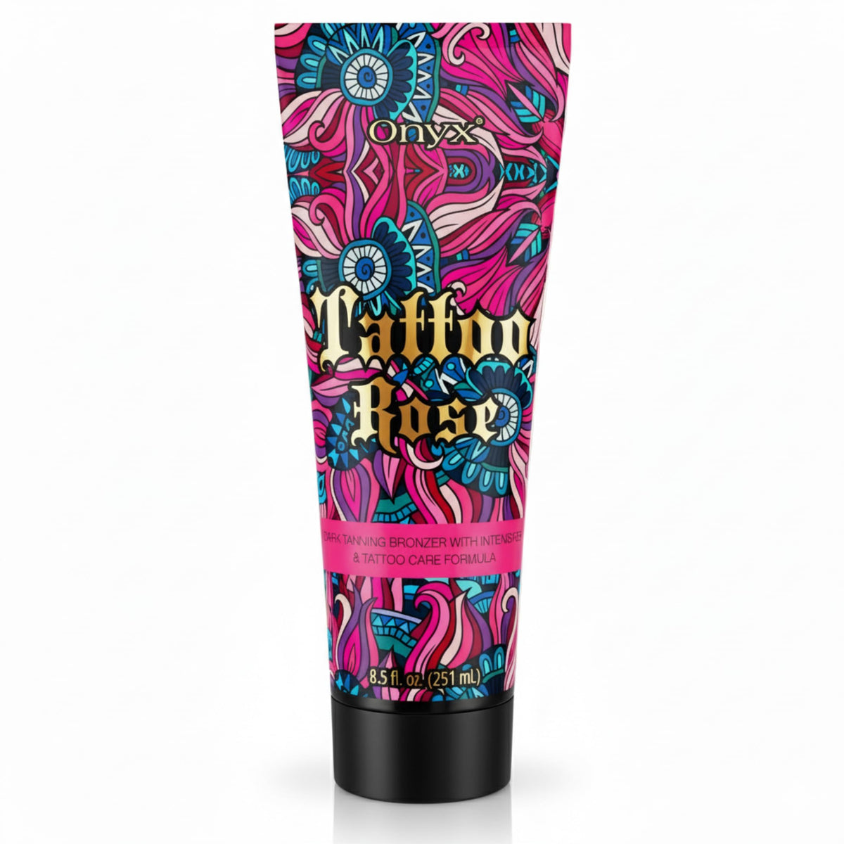 Onyx lotion tatouage sûre, bouteille rose, hydratation légère pour bronzage uniforme.