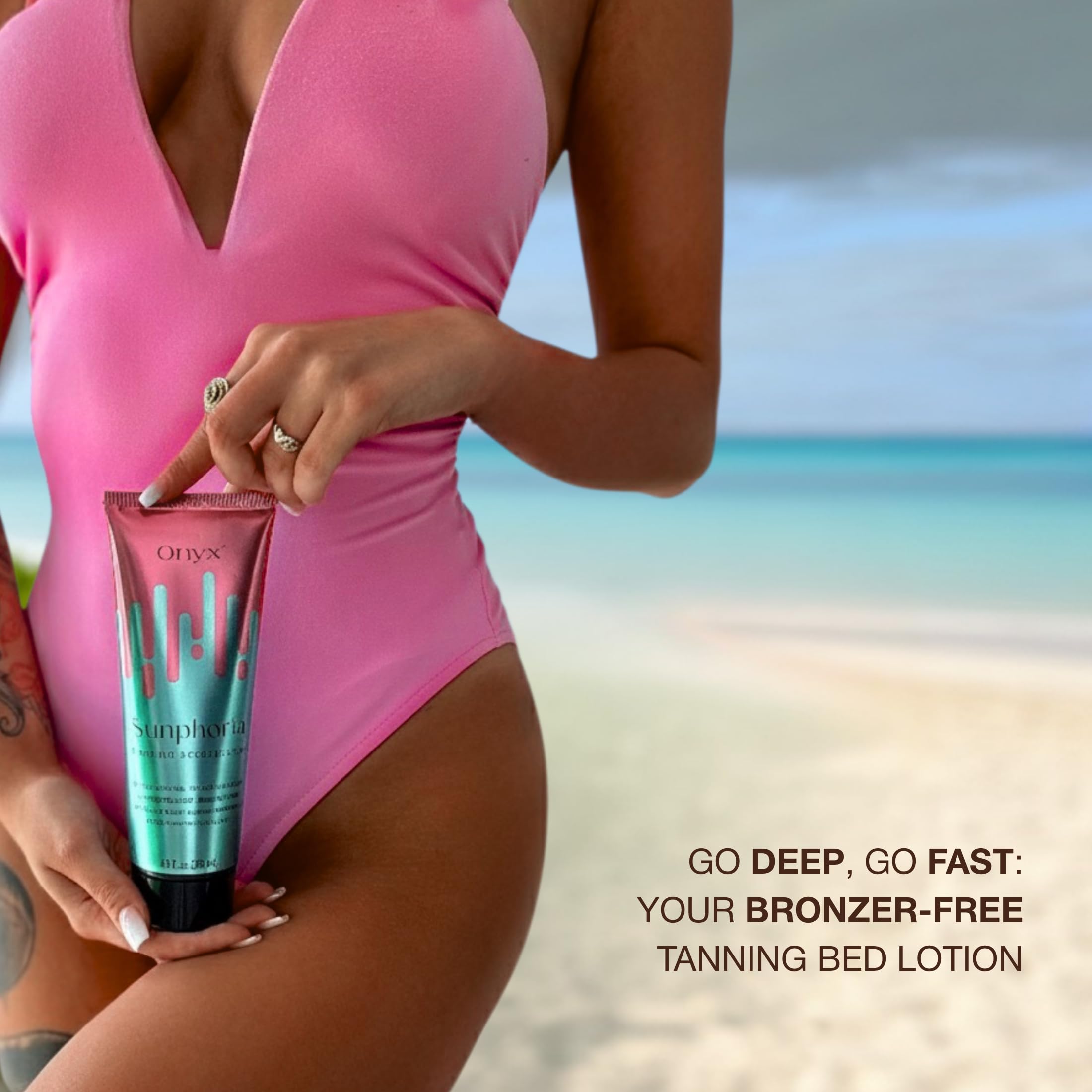 Onyx Sunphoria: huile d'avocat, huile de coco et karité hydratant la peau pendant le bronzage.