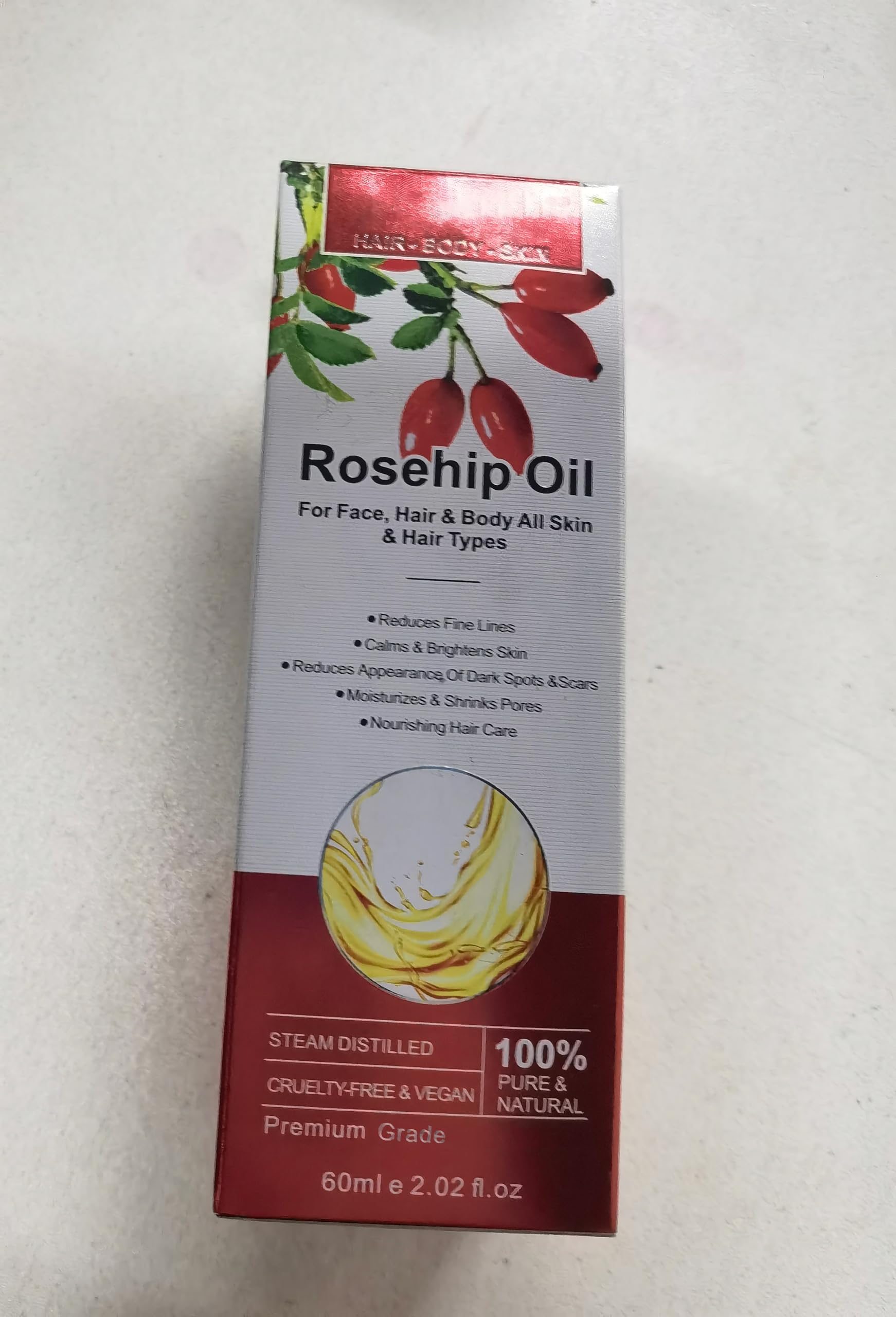 Onznoz huile de rose musquée – cheveux secs, brillance et douceur après application.