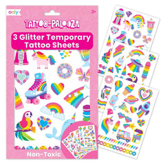 Tatouage temporaire Ooly arc-en-ciel sur peau, idéal pour fêtes d'enfants.