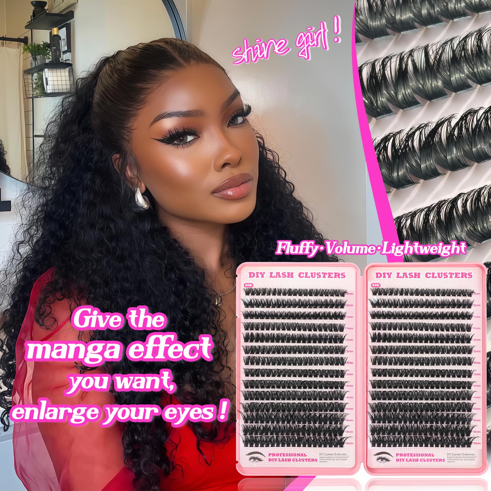 OOPPOO Manga Lash Clusters – densité 80D pour un volume naturel et durable.