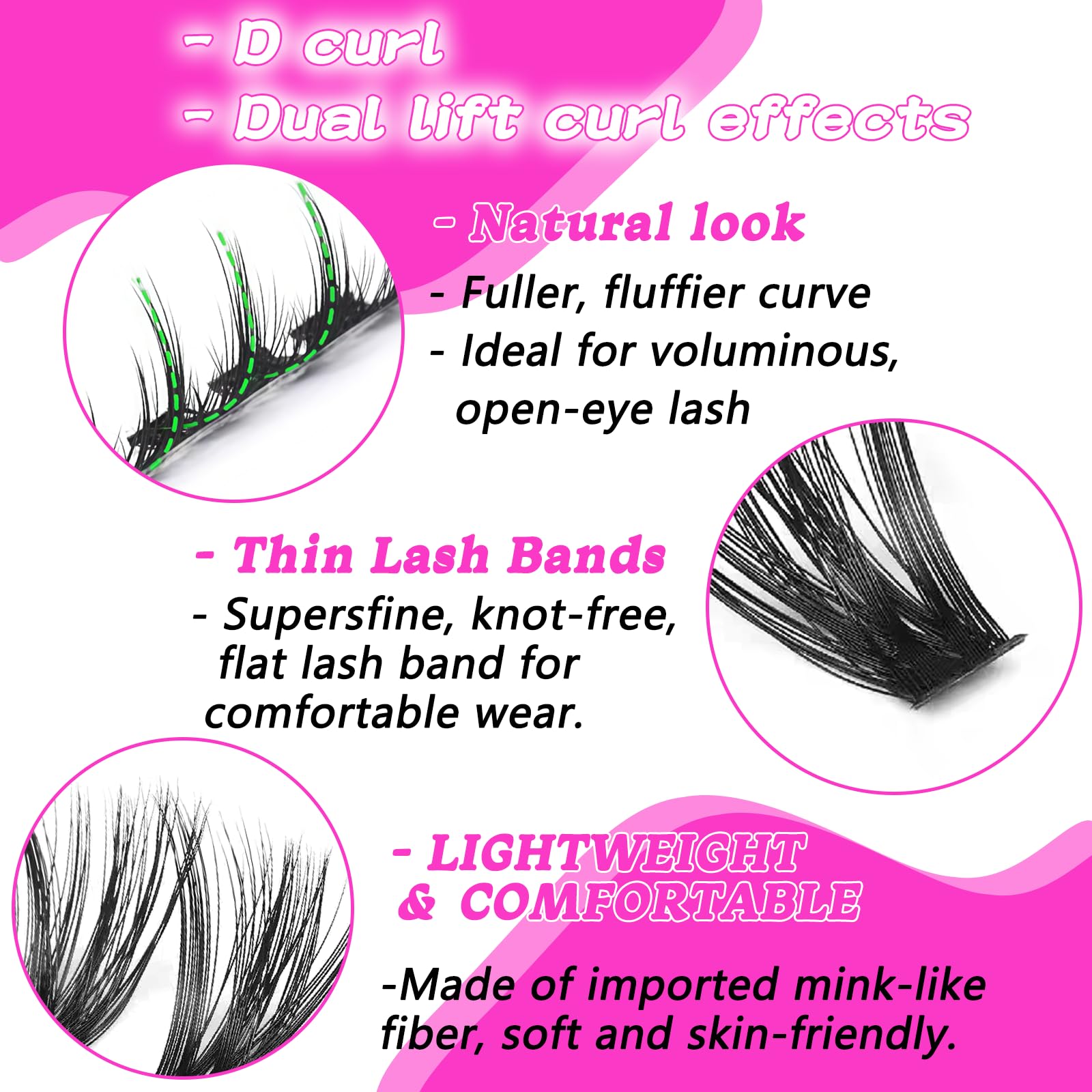 OOPPOO Manga Lash Clusters styles variés avec bandes fines et douces
