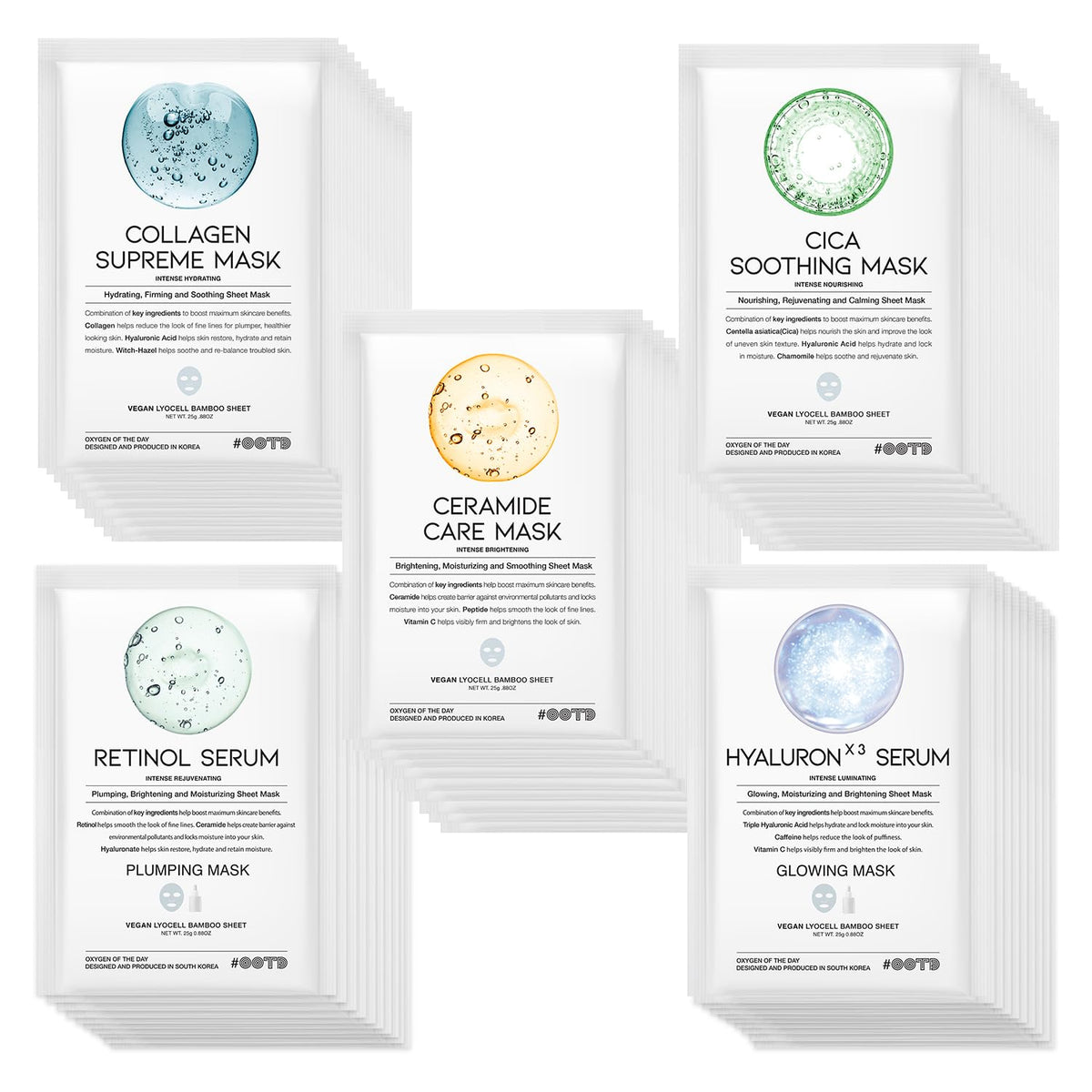 OOTD 50Combo coffret masque facial coréen, hydratation et éclat potentiels