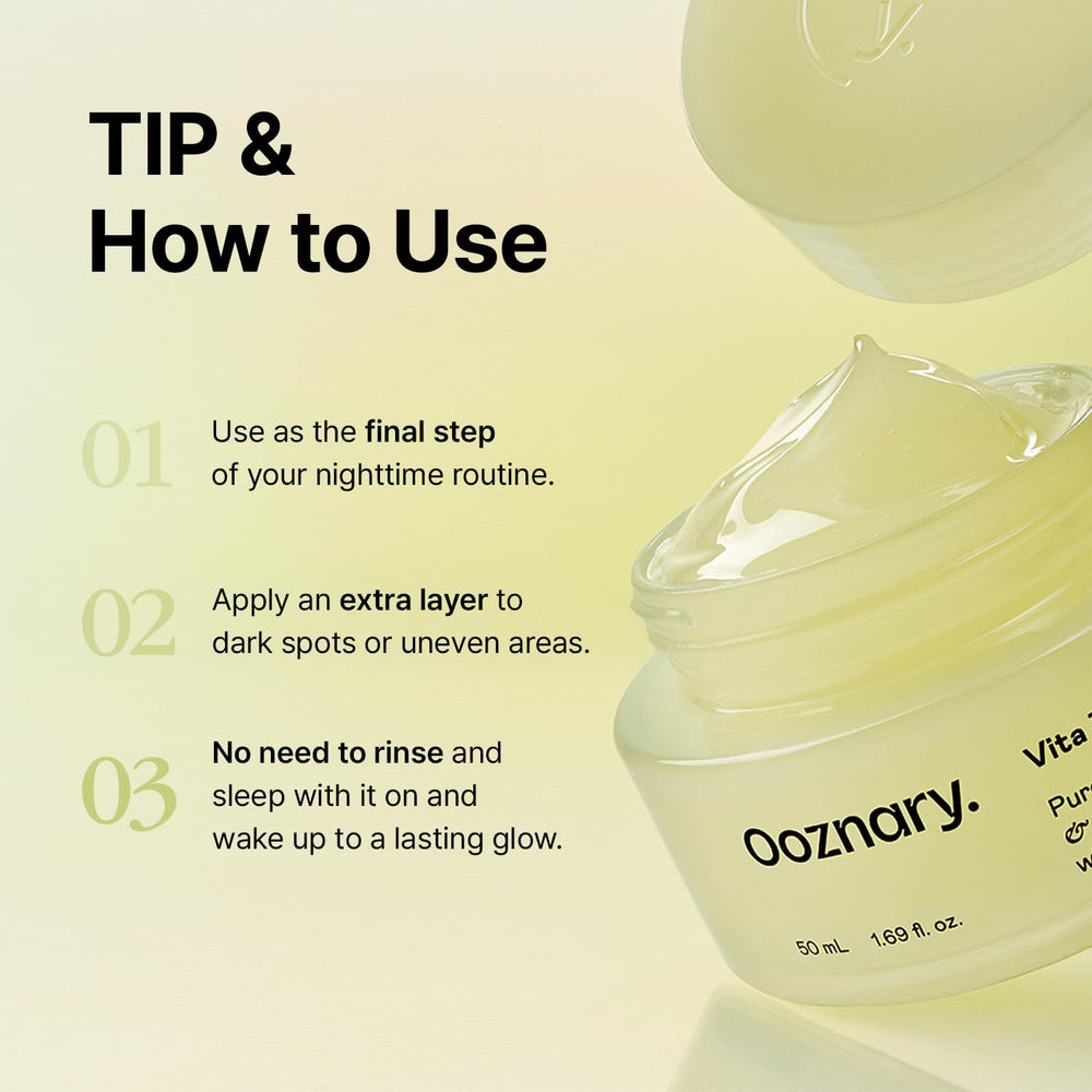 OOZNARY Vita3 Crème pudding packaging: flacon pratique pour routine nocturne.