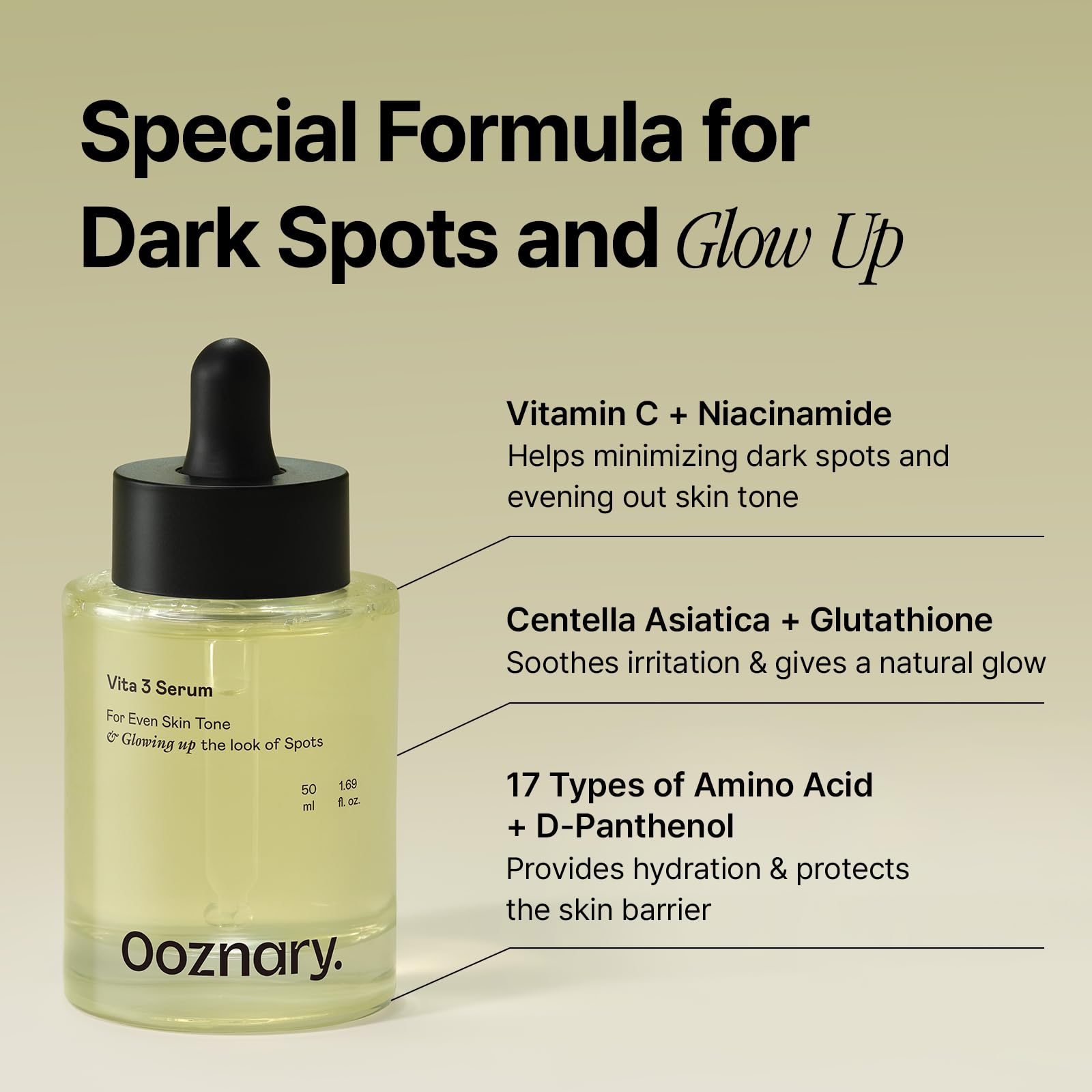 OOZNARY Vita 3 Sérum, centella-extrait pour apaiser et soutenir la peau.