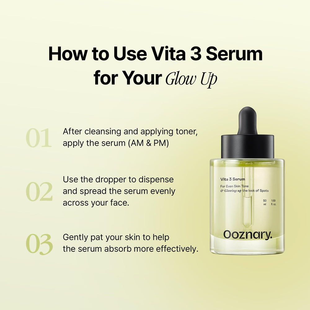 OOZNARY Vita 3 Sérum, glutathion-action-douce pour une peau plus lumineuse.