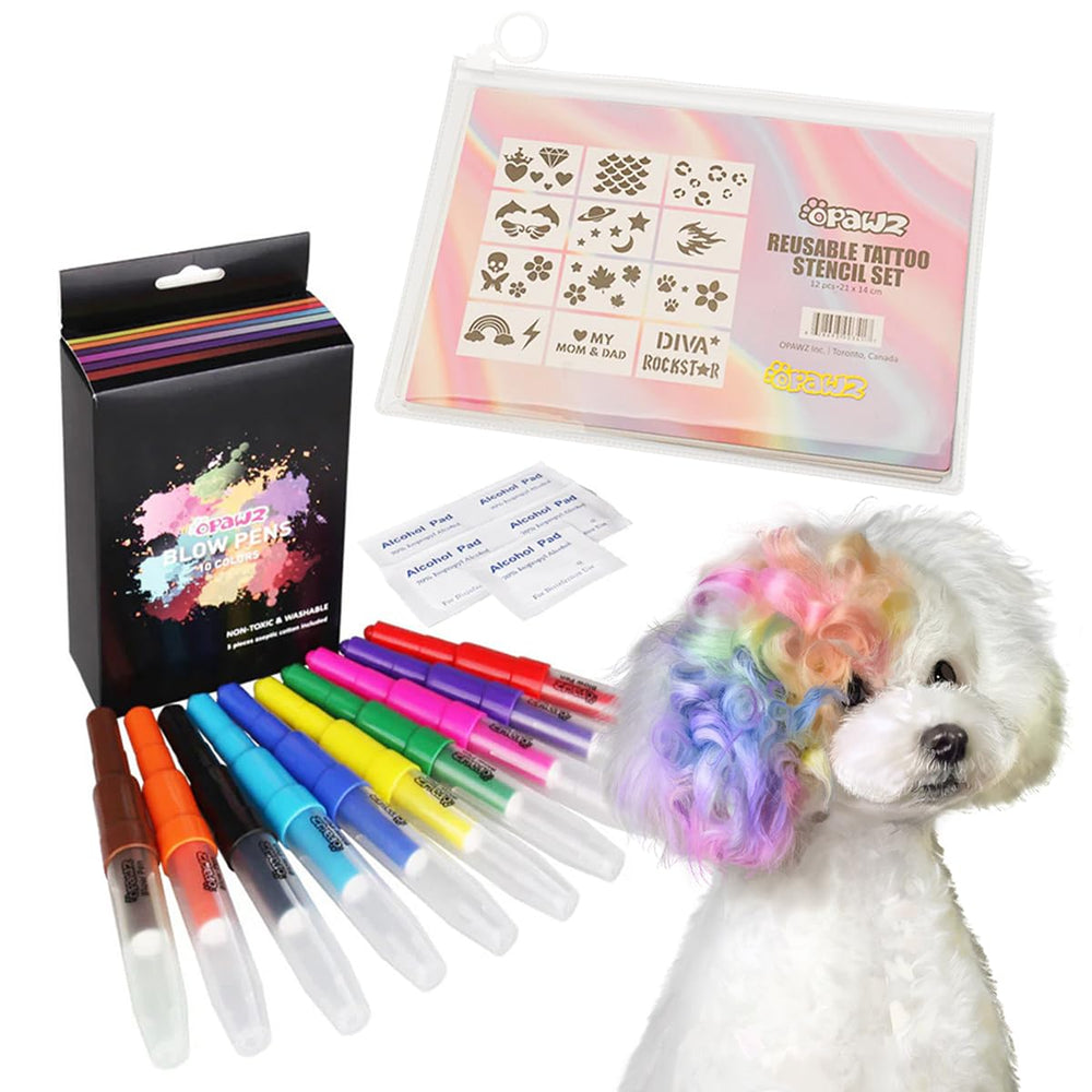 OPAWZ Blow Pen: palette de 10 couleurs pour teinture temporaire facile sur le pelage