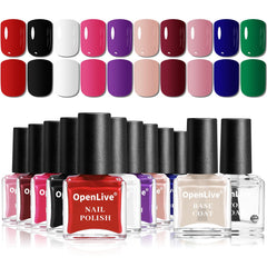 OpenLive kit vernis 12 pièces avec base et top, palette complète.