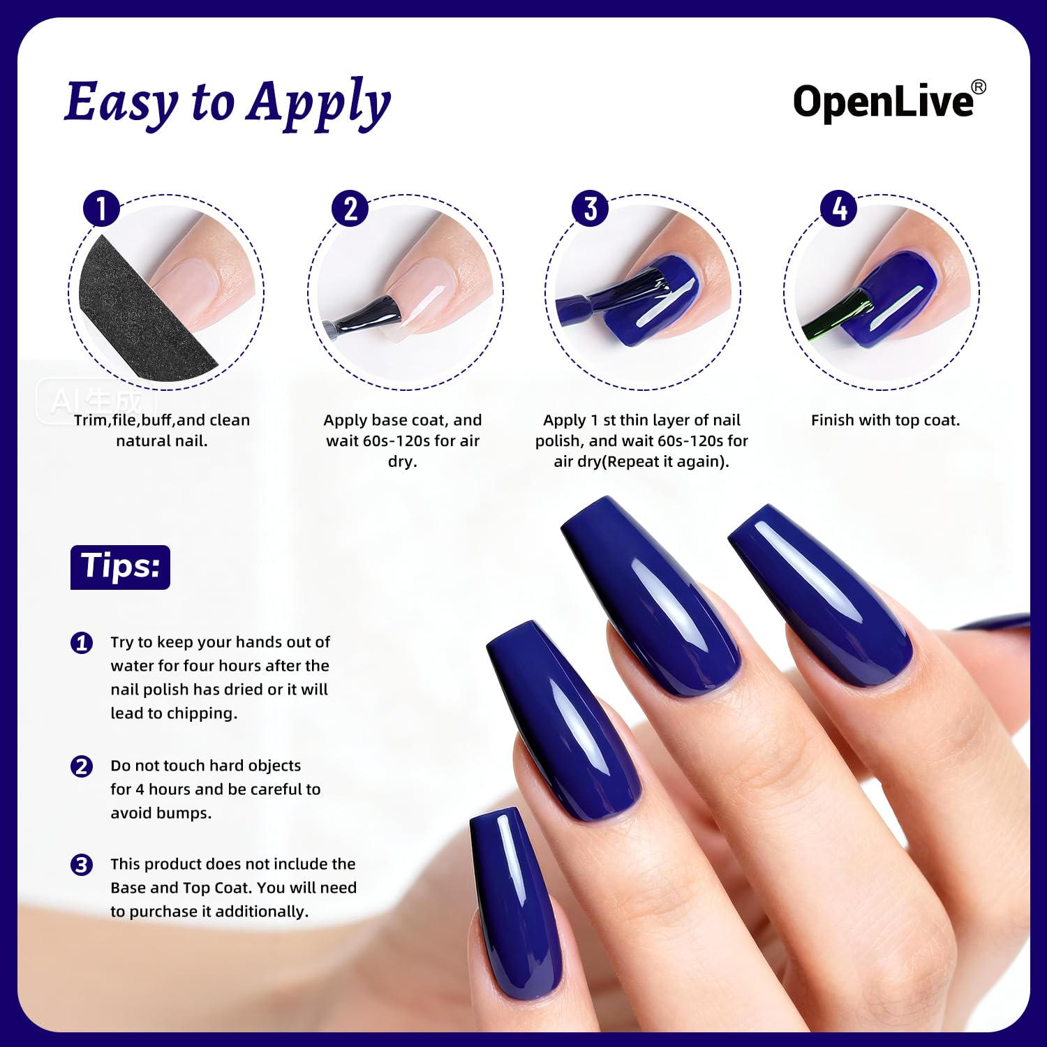 OpenLive vernis bleu, packaging élégant comme cadeau.