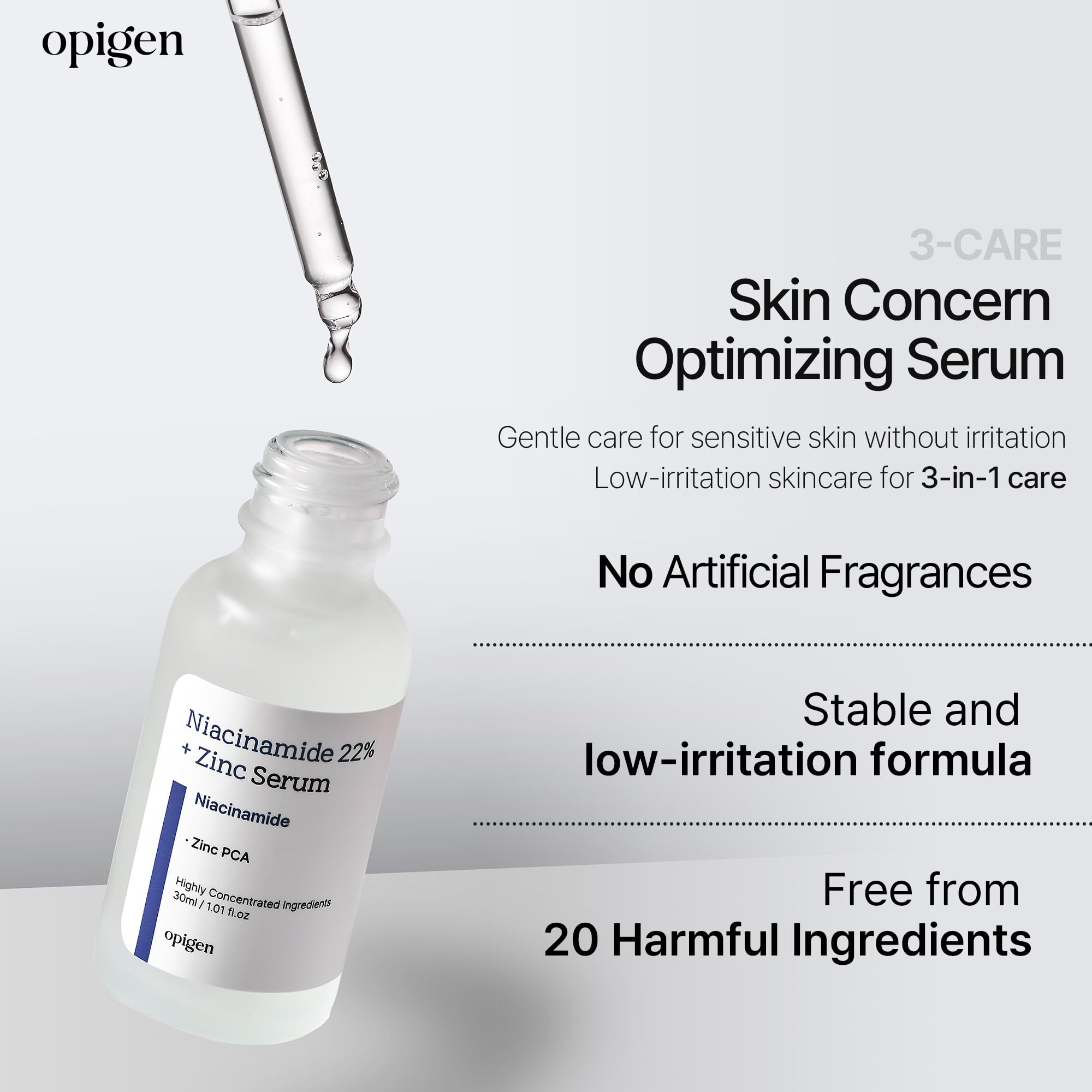 Opigen sérum Niacinamide 22% équilibre le sébum et nettoie les pores du visage.