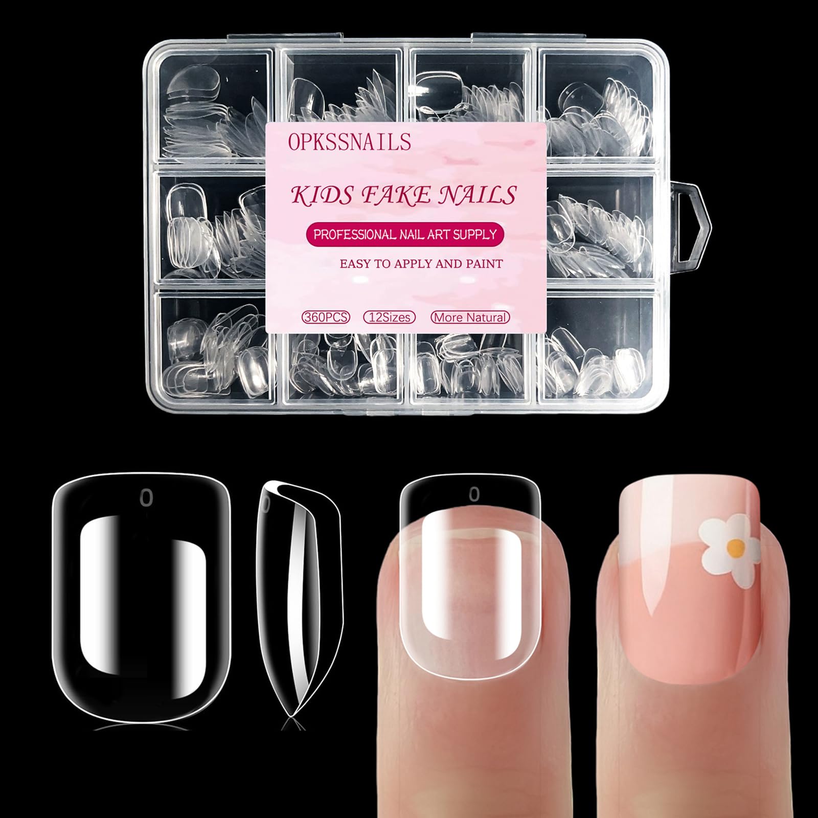 OPkssnails ensemble de 360 ongles enfants, idéal pour styles variés à domicile.