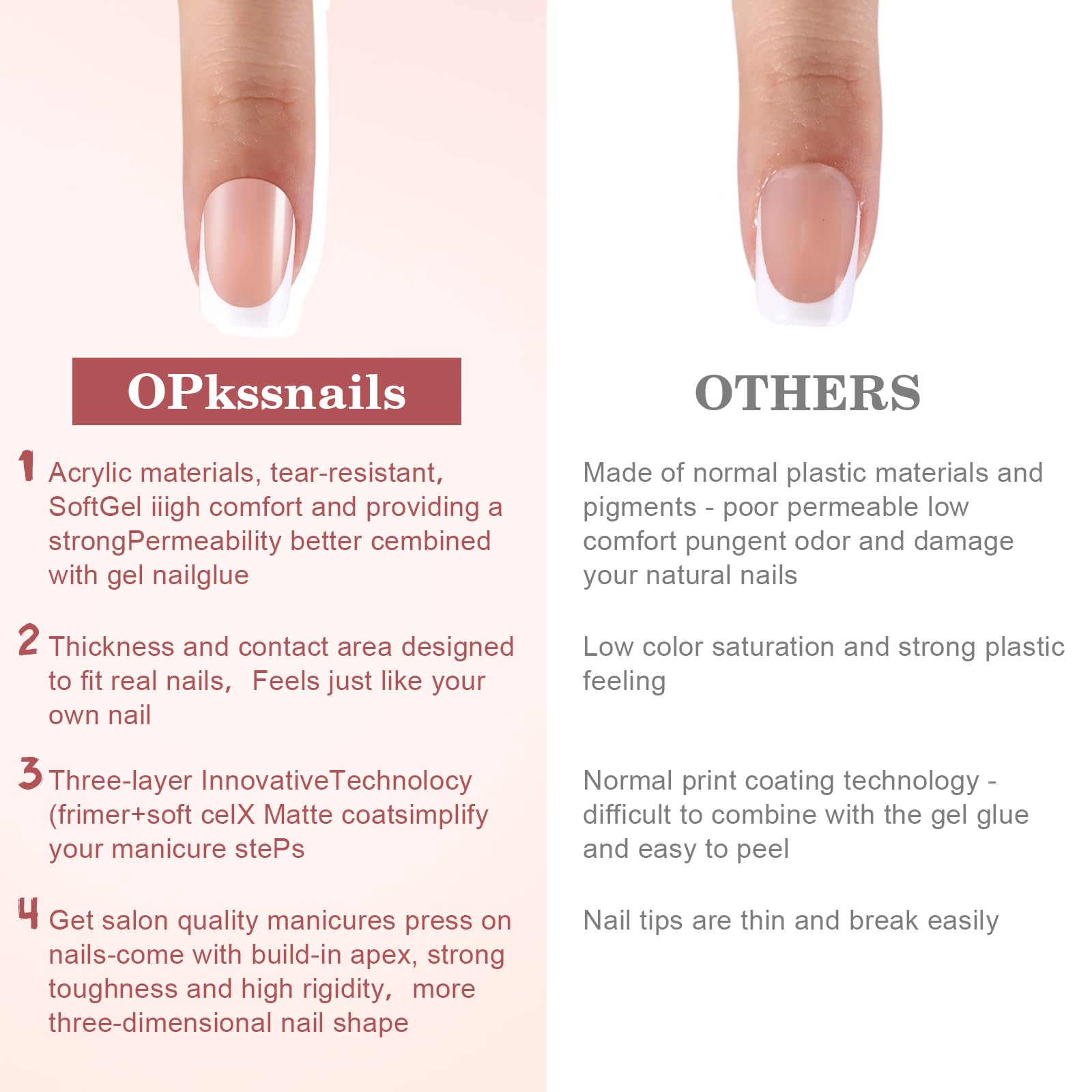 OPkssnails ongles pointe francaise predefinis 5 modeles stylés