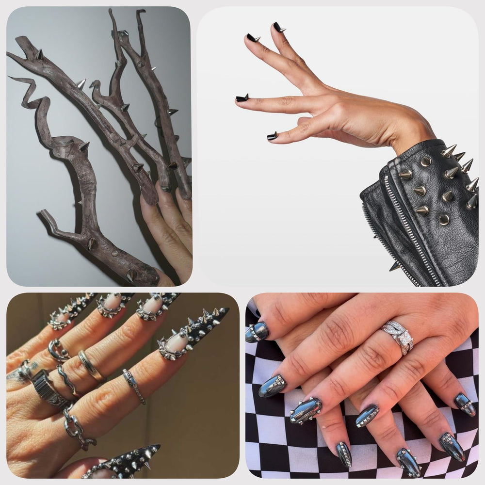 OPMADM charms pour ongles gothiques, pointe conique argent pour brillance subtile et tenue.