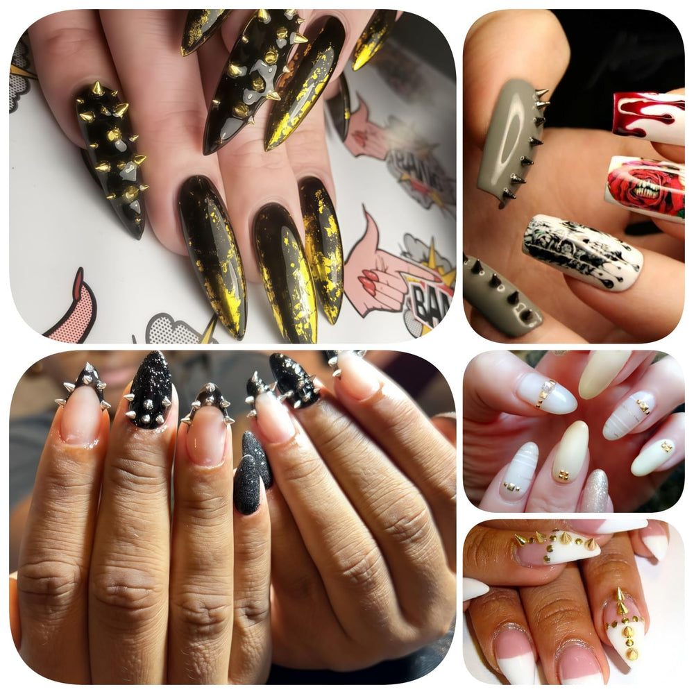 OPMADM charms pour ongles gothiques, pointe conique noir pour contraste fort et durabilité.