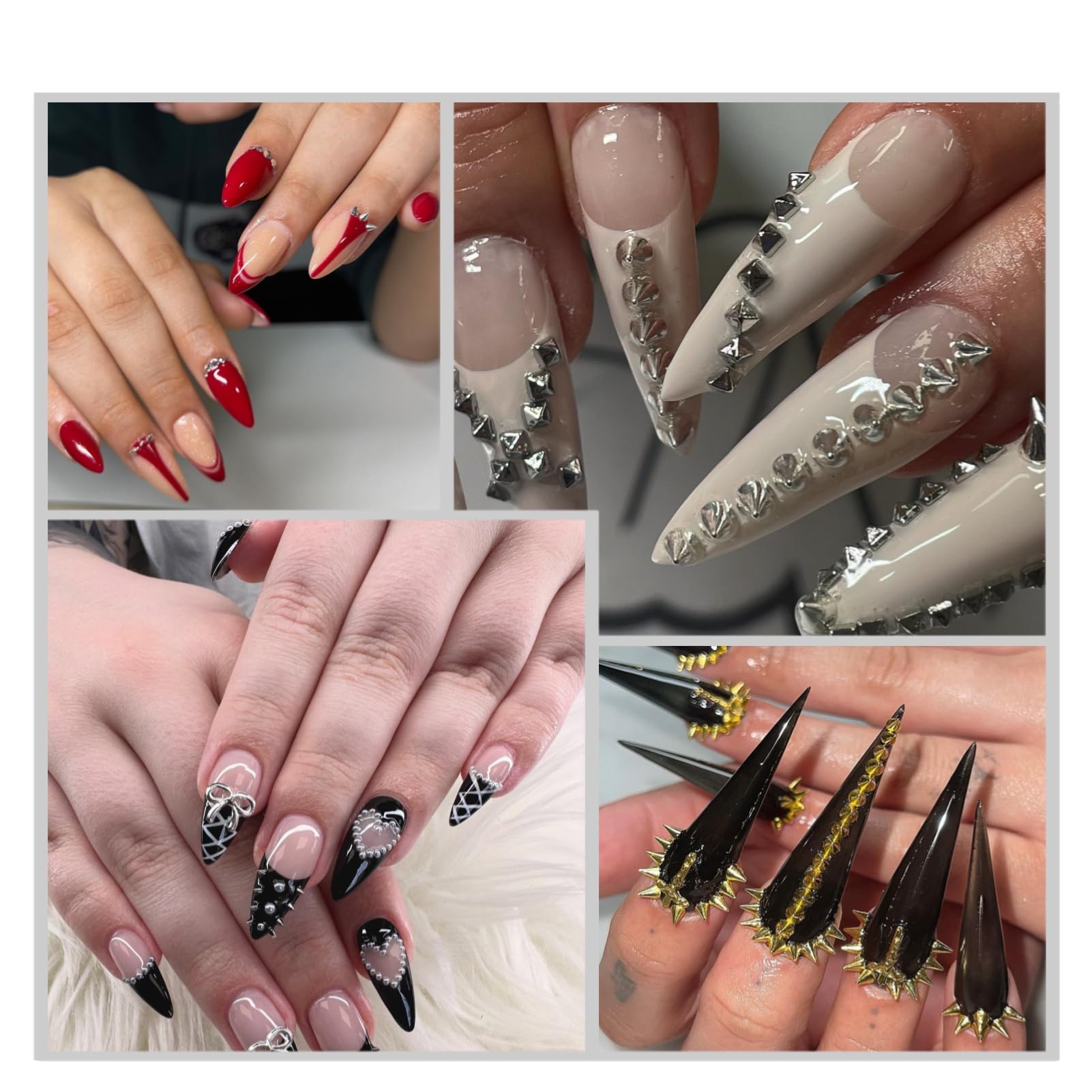 OPMADM charms pour ongles gothiques, pointe conique or-blanc pour style moderne et résistant.