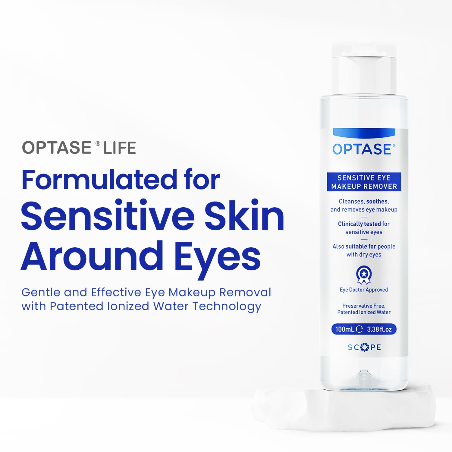 Optase Life eau ionisée – effet aimant pour démaquiller les yeux.